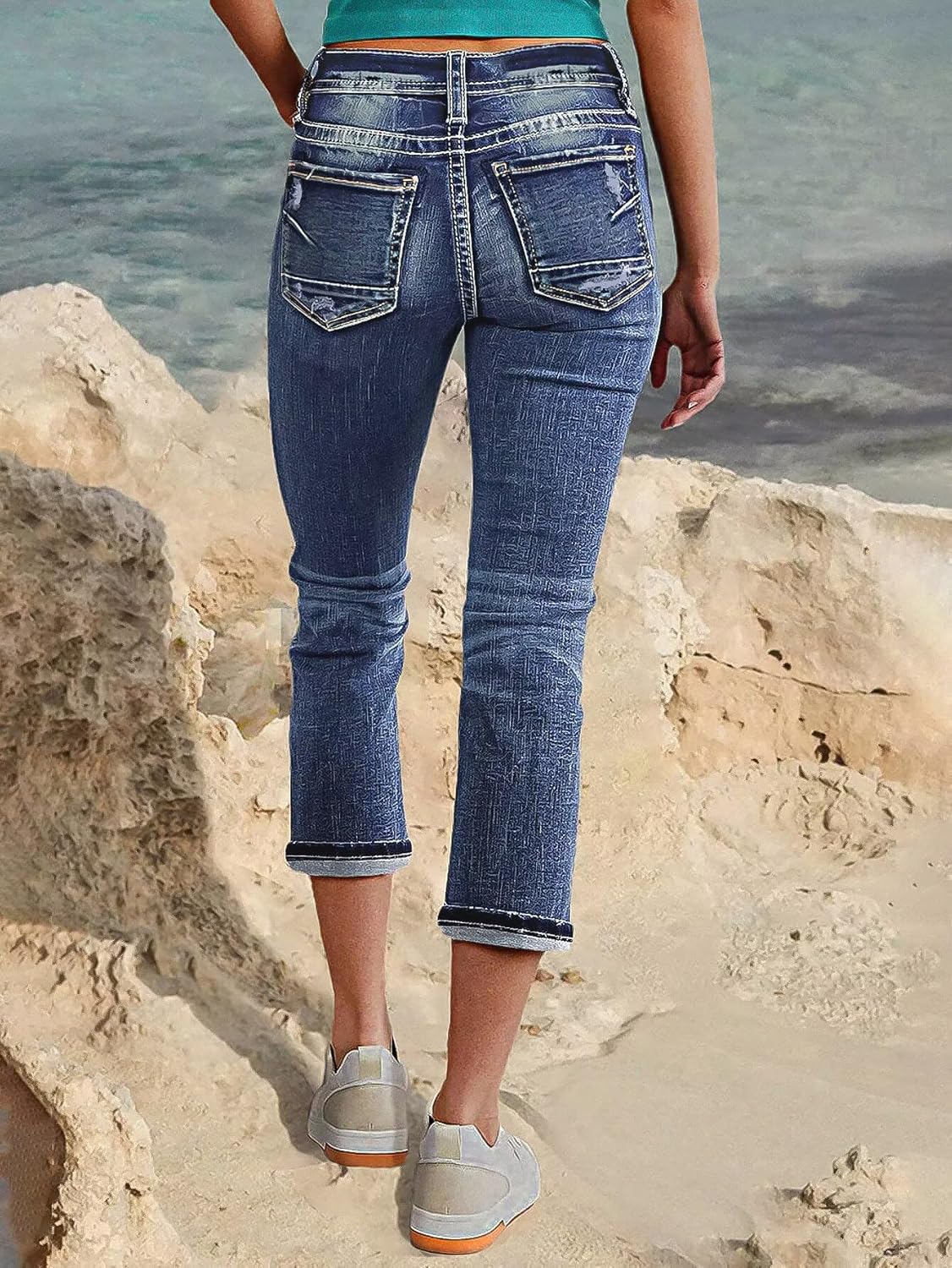 Flamingals Women's Denim Capri Jeans for Women Mid Rise Skinny Capri Pants