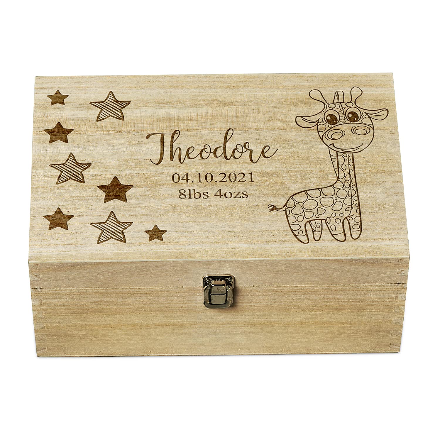 Ukgiftstoreonline Personalised Baby Gift Wooden Memory Keepsake Box Giraffe And Stars