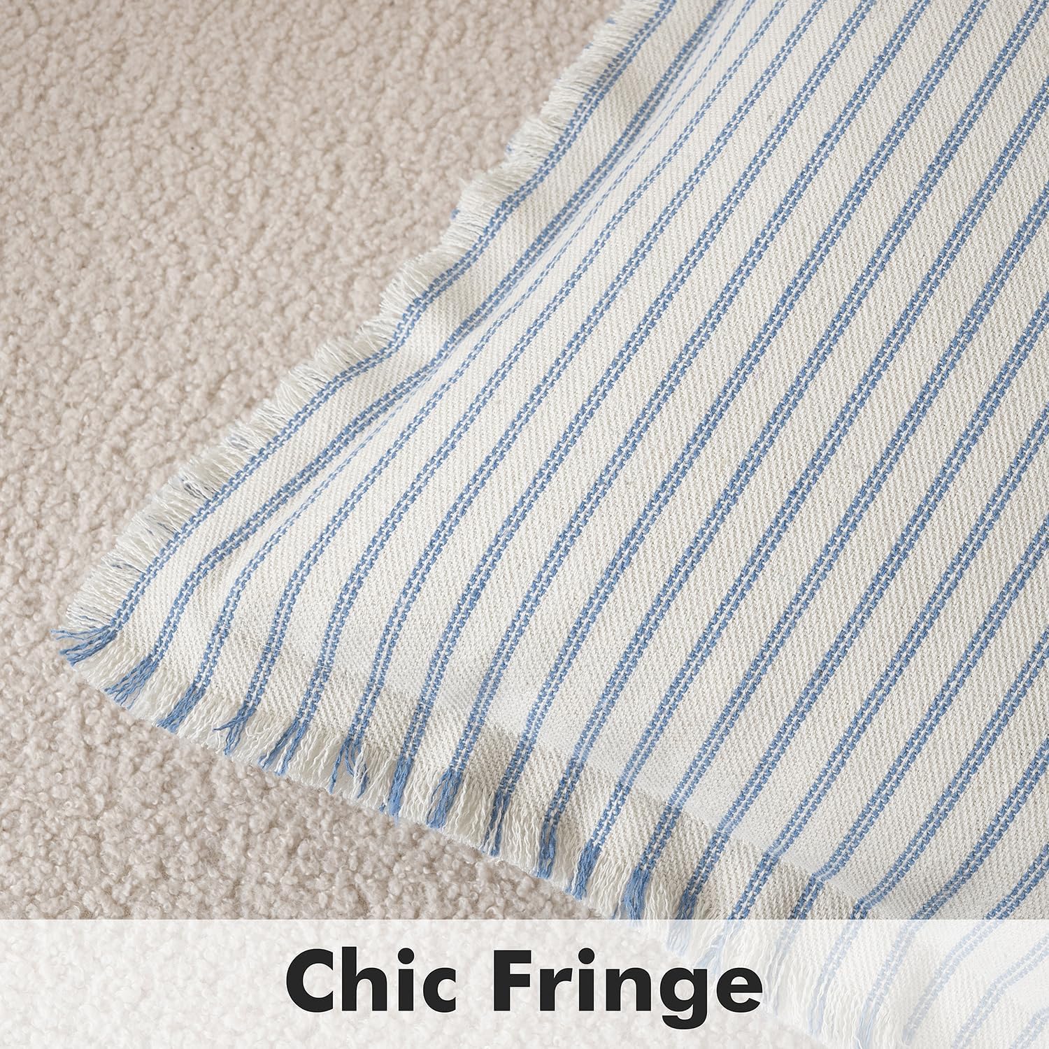 MIULEE Pack of 2 Light Blue Pillow Covers 18x18 Inch Striped Farmhouse Couch Spring Spring Throw Pillow Covers with Fringe Chic Cotton Decorative Cushion Covers for Sofa Living Room Bed Home Decor - Image 2