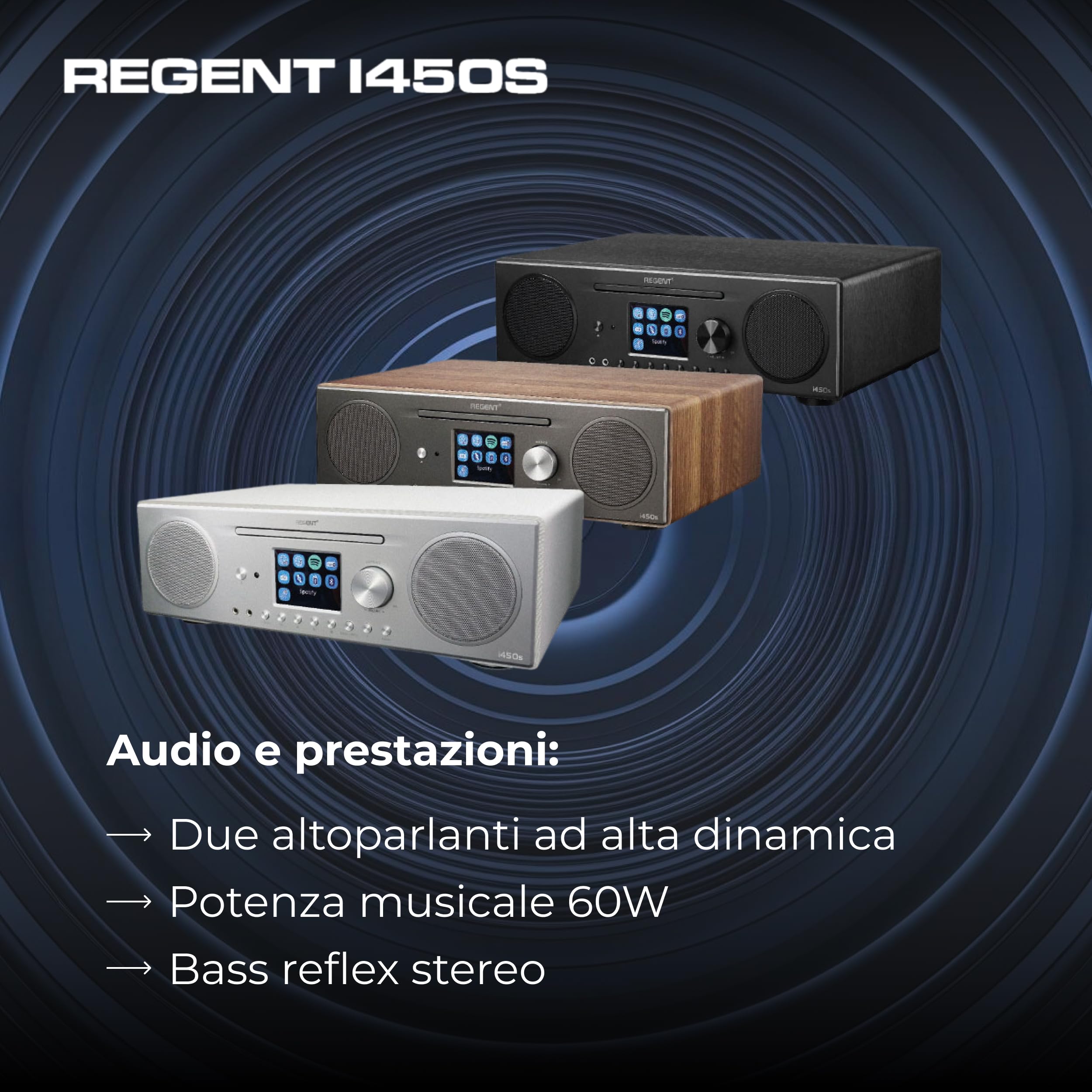 Ferguson Regent i450s DAB+ Digital Internet Radio with Spotify Connect, Bluetooth, AUX, USB, Hi-Fi Home Stereo, Doppio Allarme, Telecomando Nero