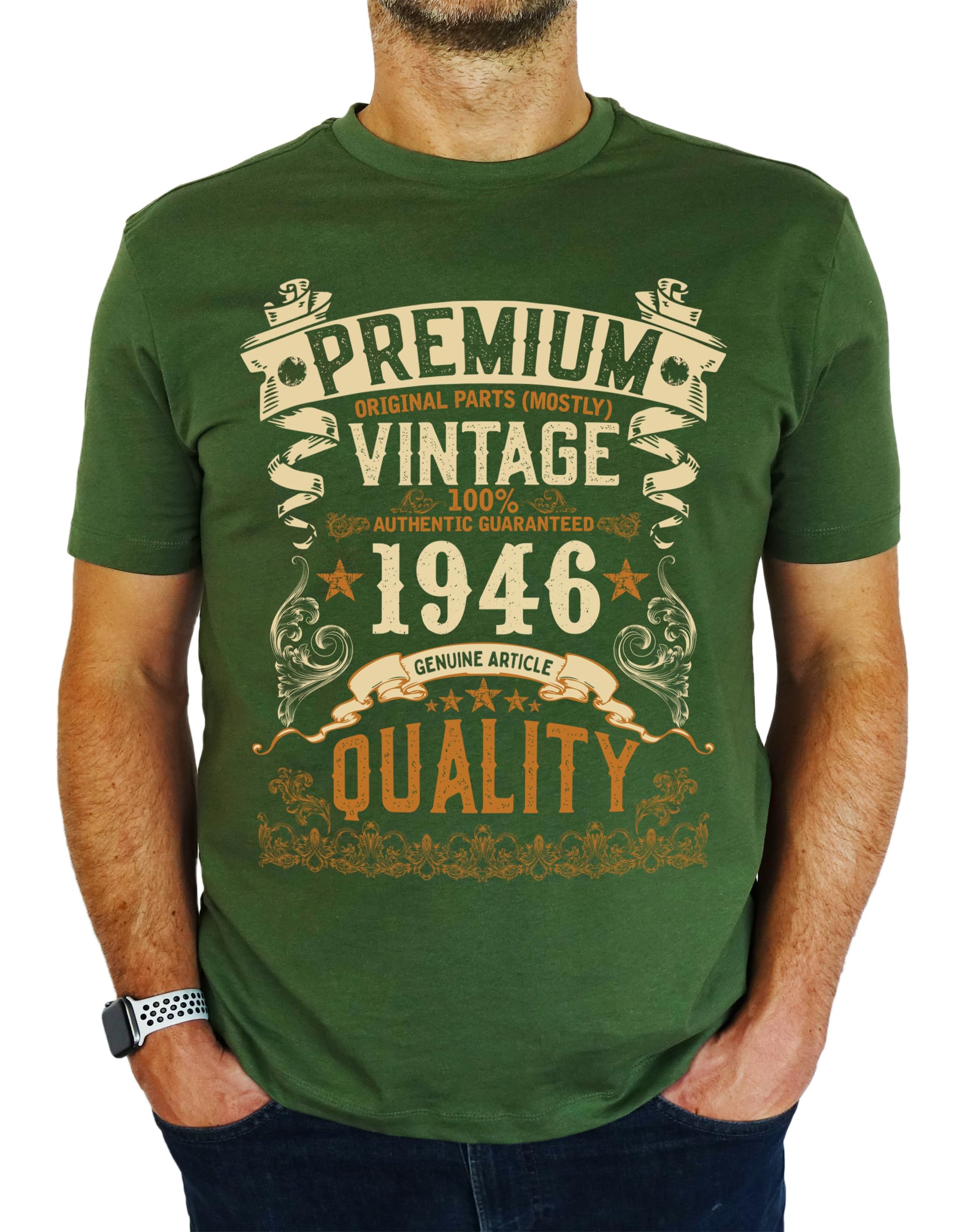 1946 Vintage - Premium Quality - 80th Birthday Gift | Present Mens T-Shirt Earthy Green 2XL