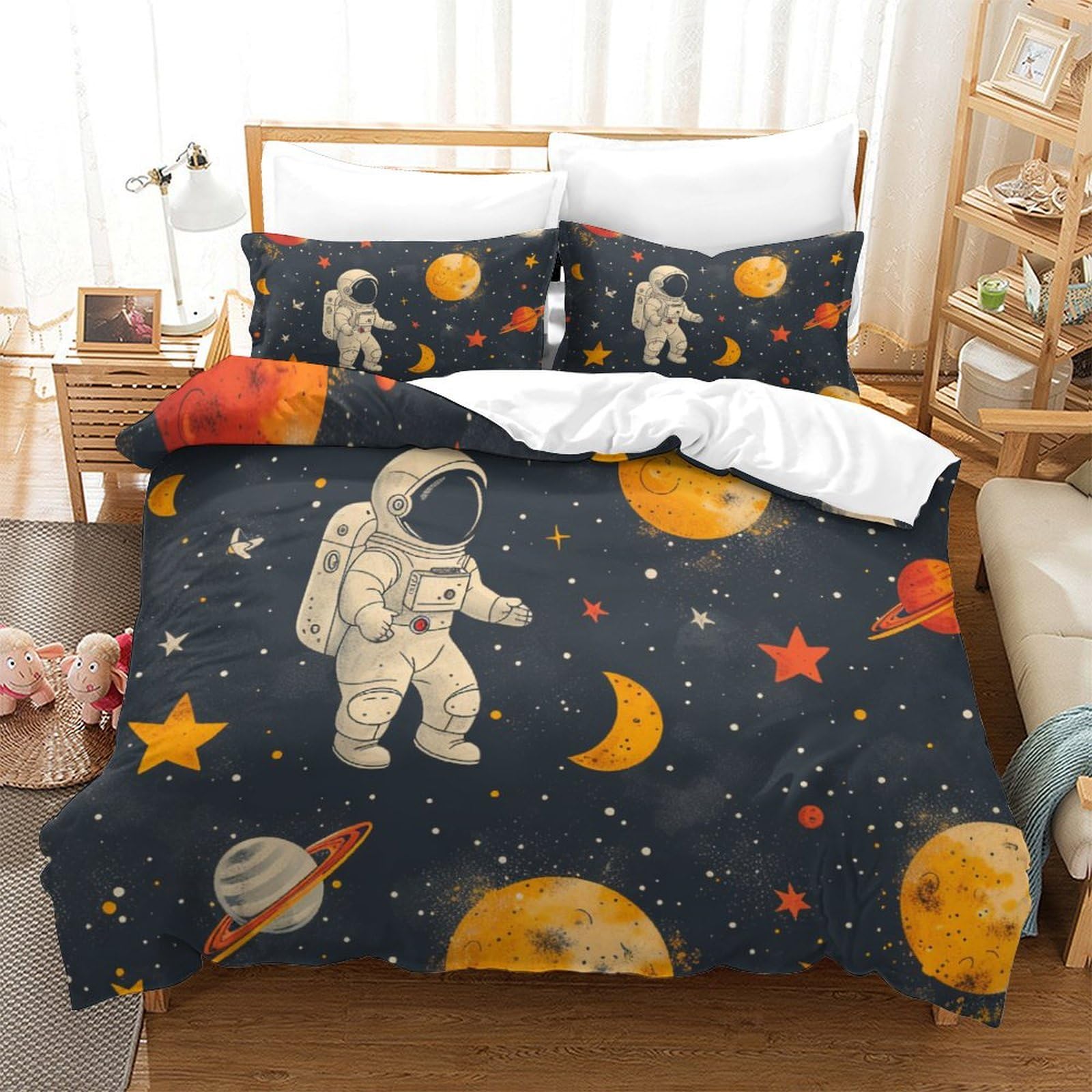 Housse de couette astronaute 3D textile doux pour simplifier le lit d'enfant sans repassage