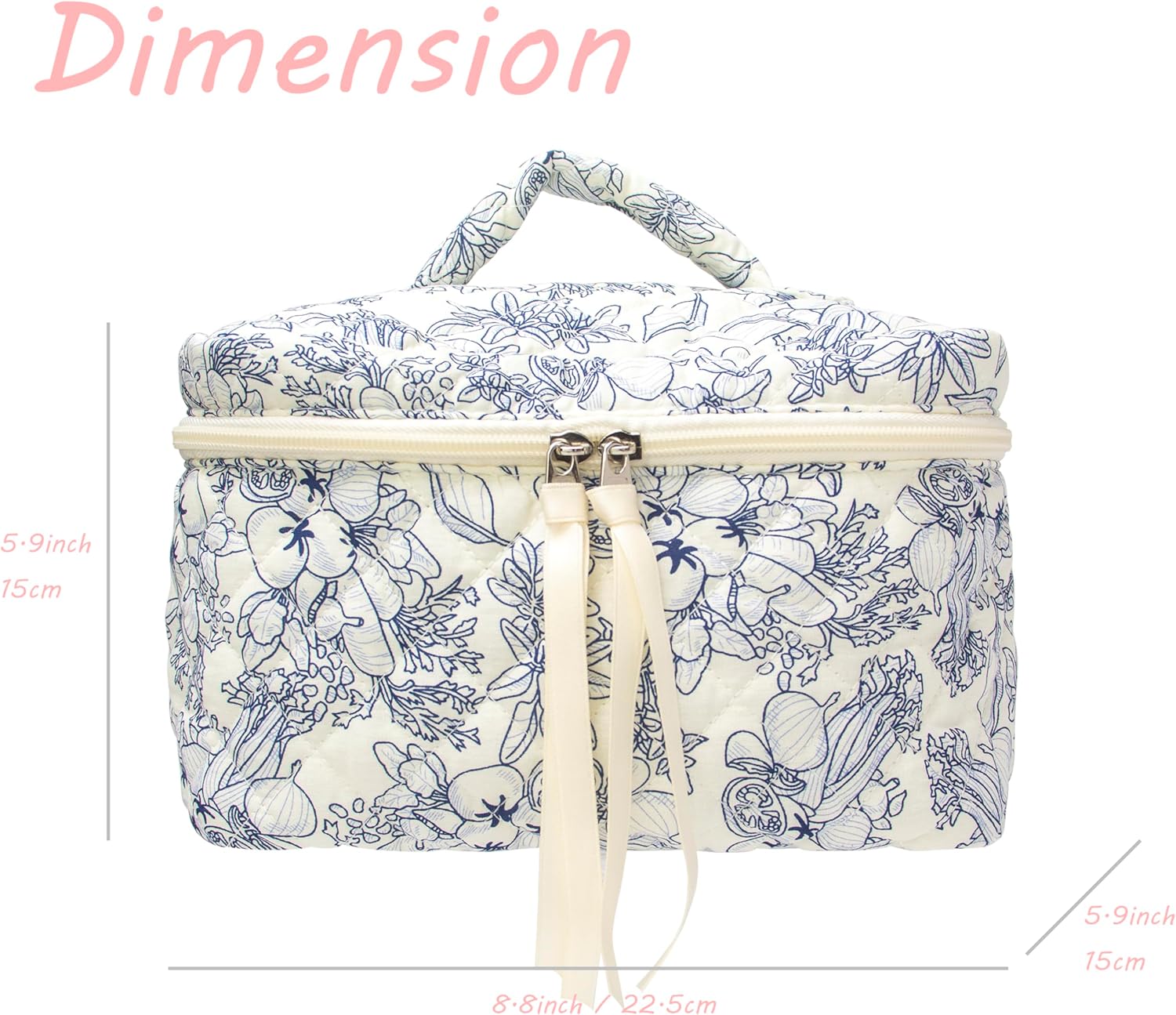 PAZIMIIK Quilted Makeup Bag Large Travel Zipper Soft Cosmetic Case for Women Girls Make Up,Flower White - Image 6