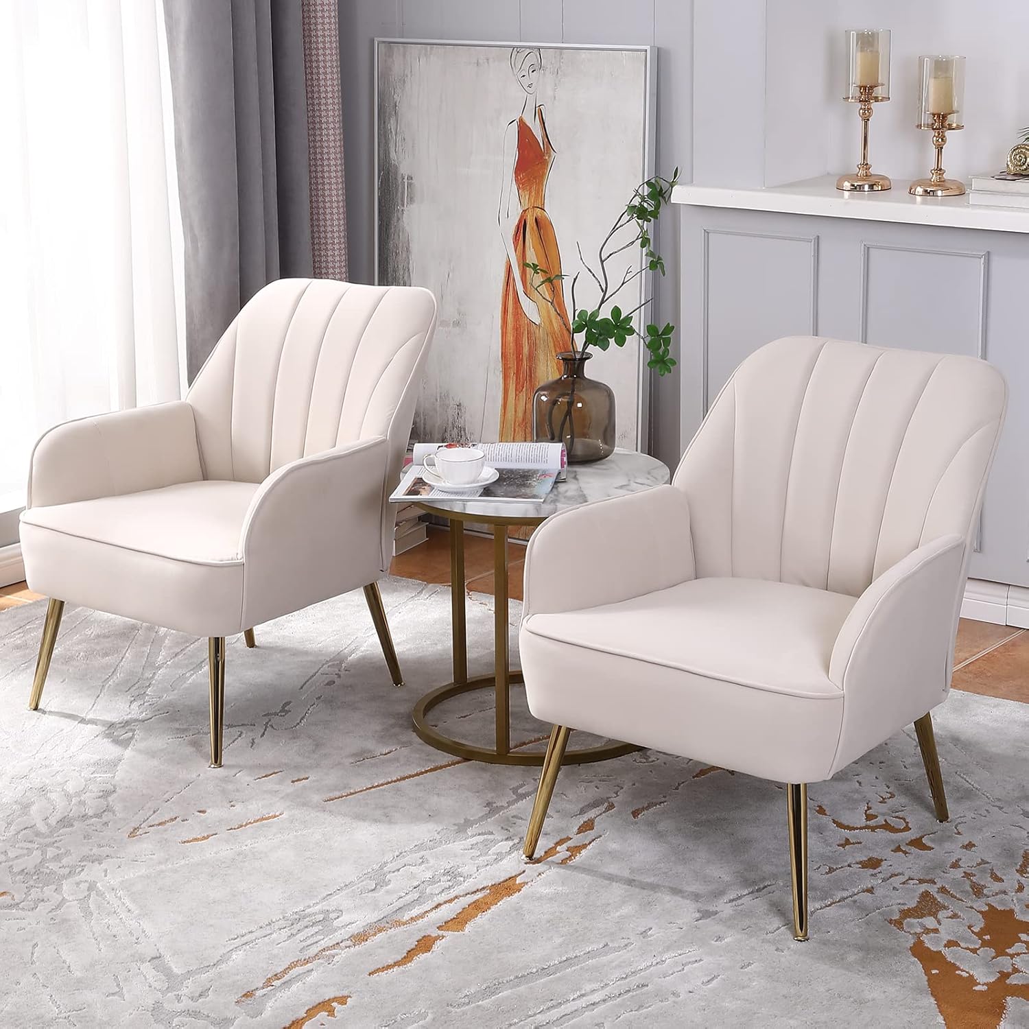Set of Velvet Accent Chairs with Gold Metal Legs, Kuwait Ubuy