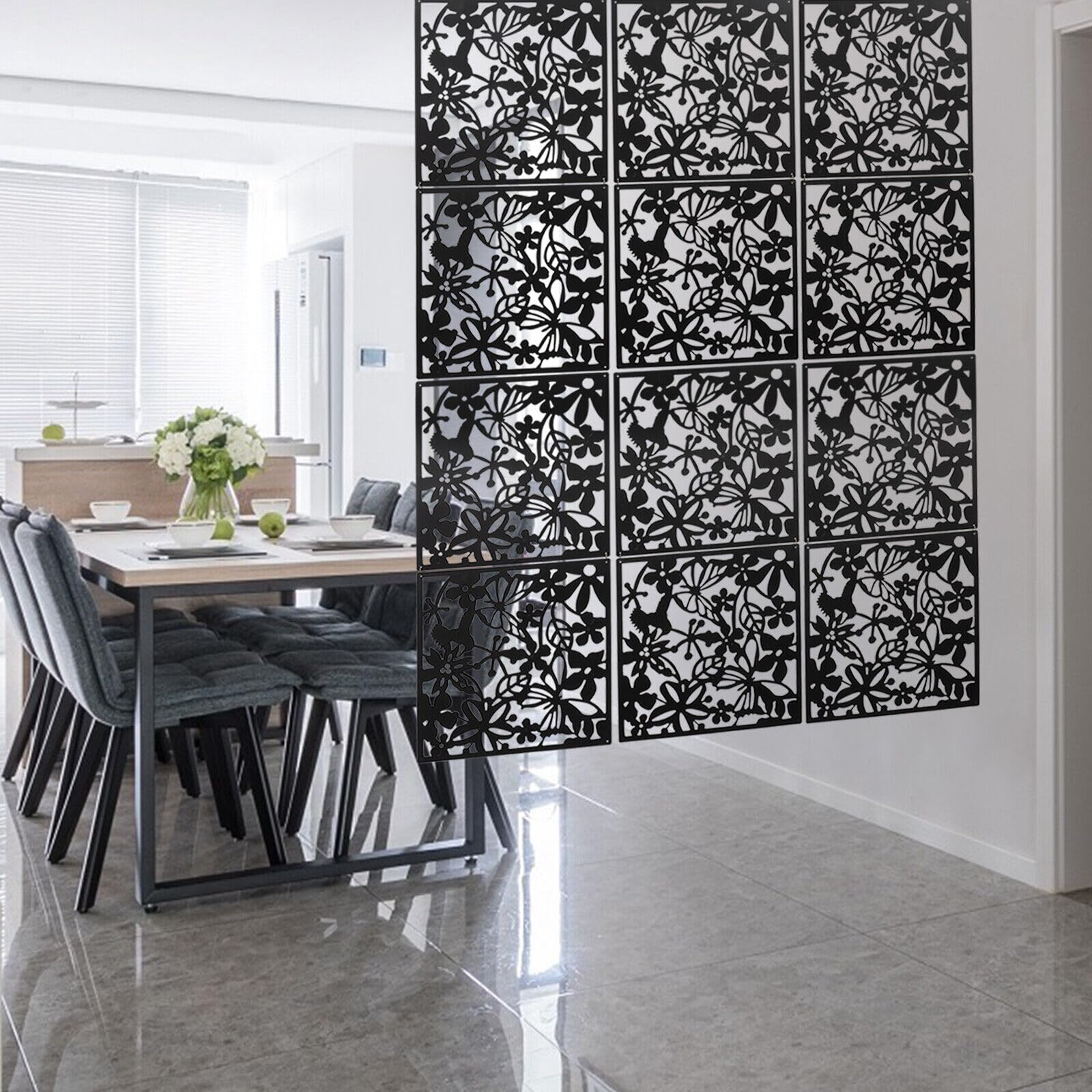 Set di 12 pannelli da parete neri da appendere, decorazione moderna per la casa, 40 x 40 cm, elegante decorazione da parete per soggiorno e ufficio, pannelli espositivi versatili per qualsiasi spazio