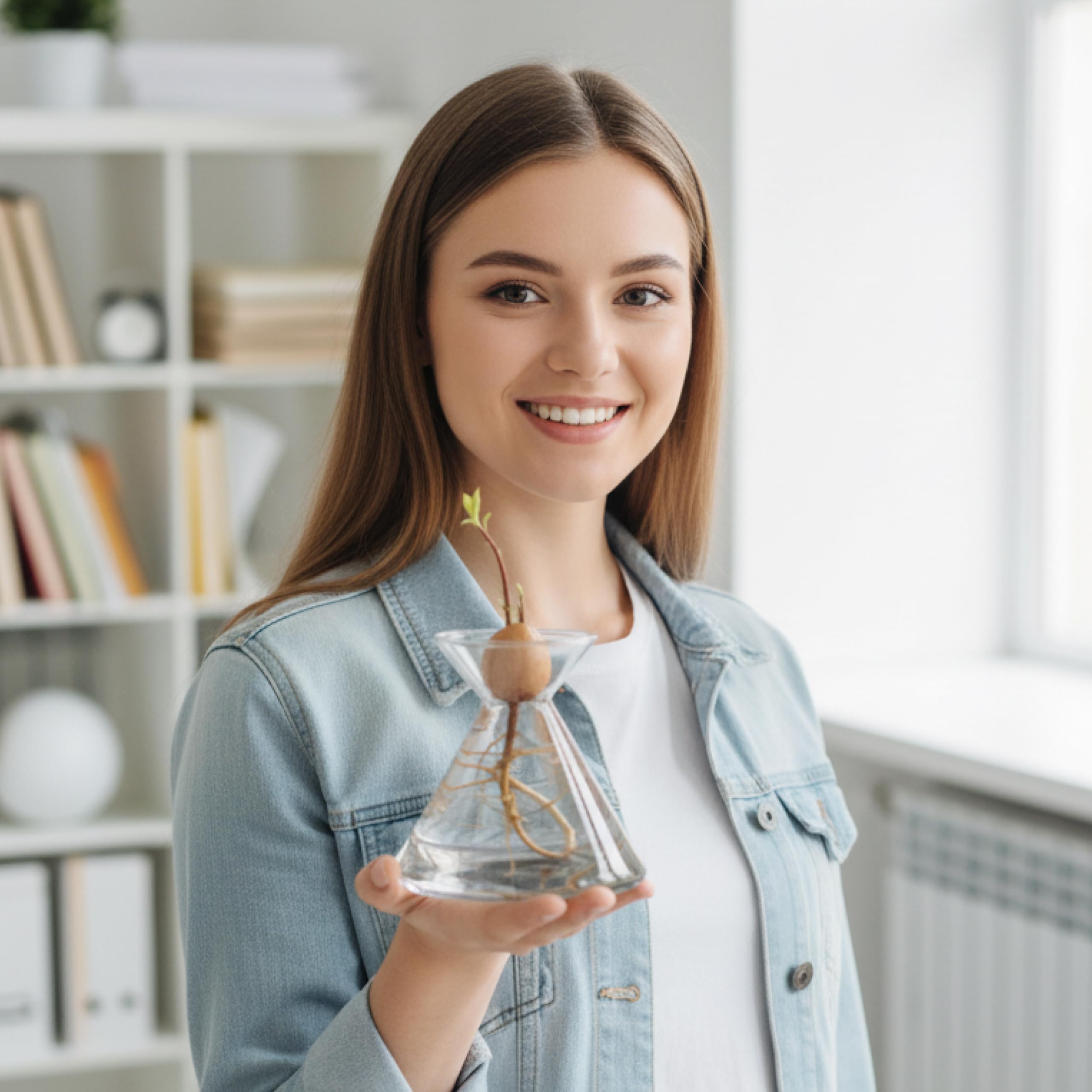 Avocado Flask - Pot en Verre pour graines d'avocat - Kit de Culture de Plantes dans l'eau. Cadeau Vert décoration d'intérieur (Verre Transparent)