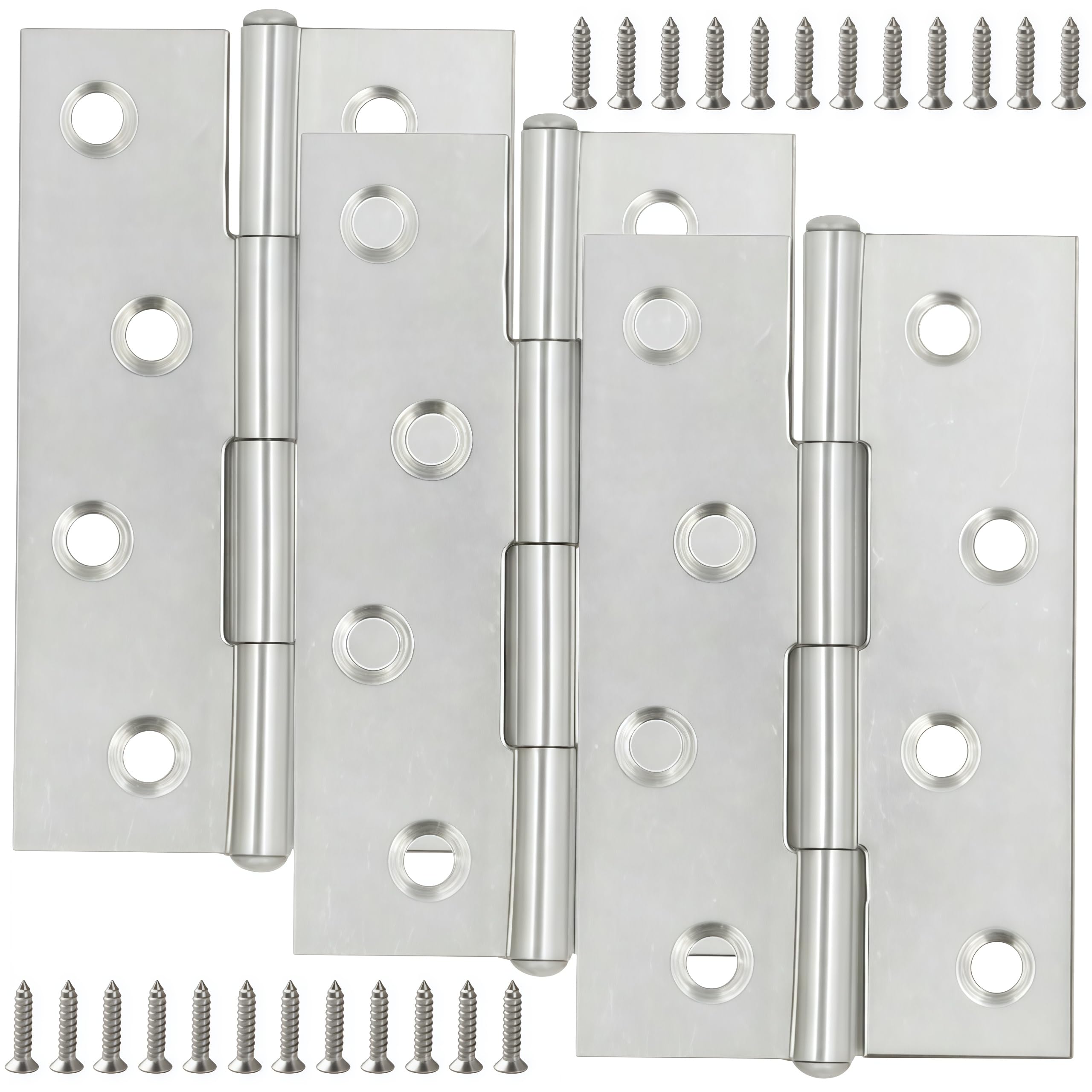 Charnière inox 10 cm lot de 3 pour portes intérieures et boîtes