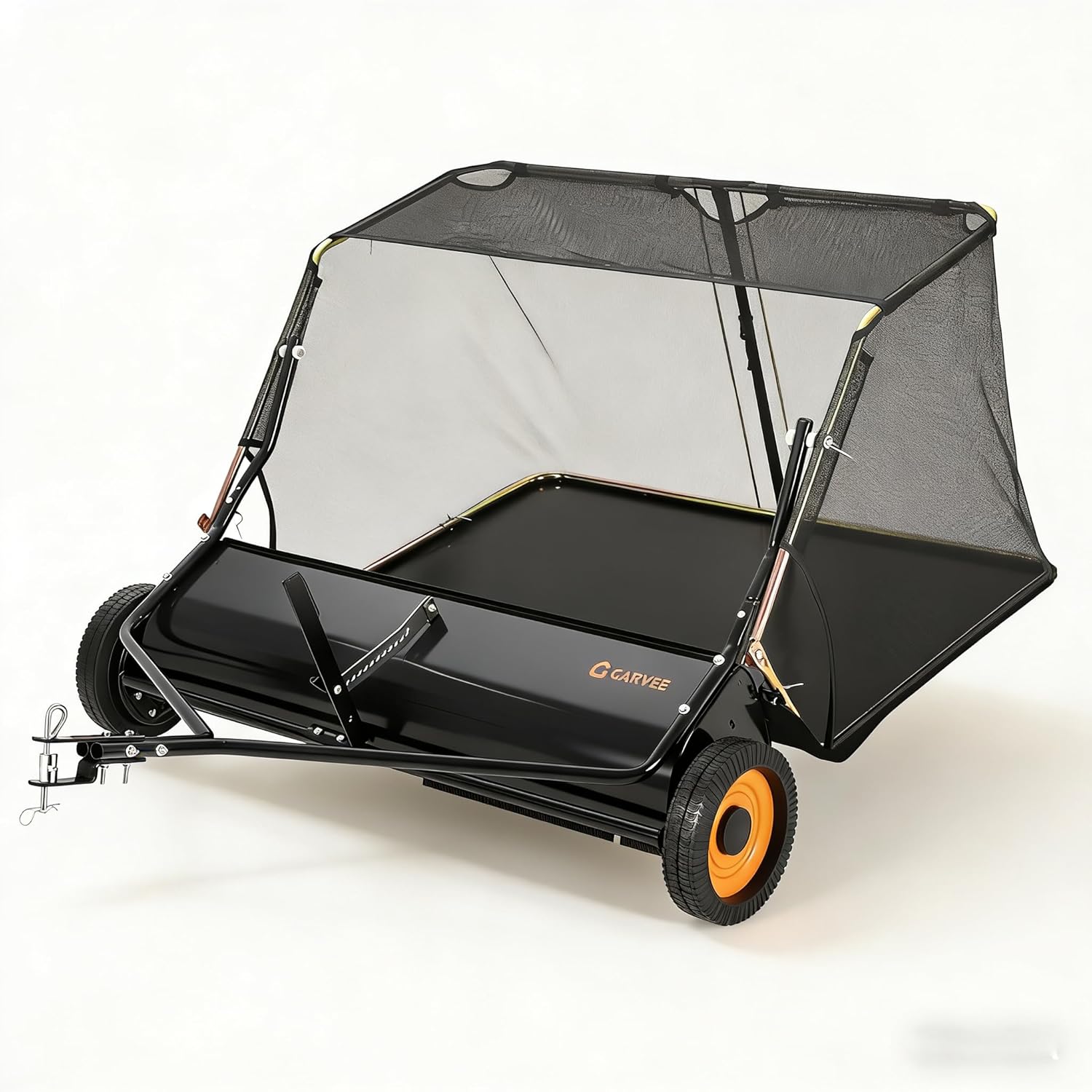 44 Inch Lawn Sweeper Tow Behind, 26 cu. ft Large Hopper Grass Sweeper Tow Behind, Heavy Duty Leaf & Grass Collector, Adjustable Brush Height Lever and Dumping Rope, Pull Behind Sweeper Yard