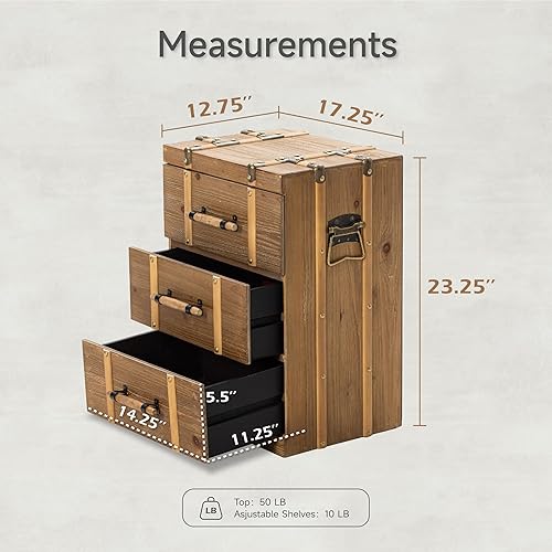 Miniatura 3 de Juego de 2 mesitas de noche vintage de mediados de siglo con 3 cajones, mesa auxiliar de madera maciza envejecida para sala de estar, dormitorio,
