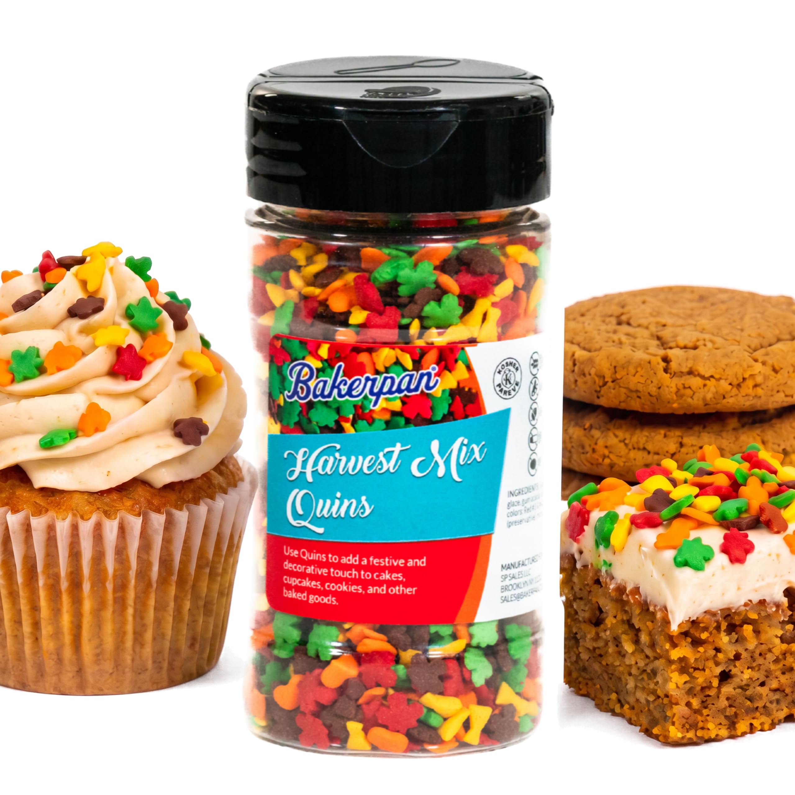 Bakerpan Edible Fall Autumn Mix Quins Sprinkles for Cake Decorating - 4 Oz
