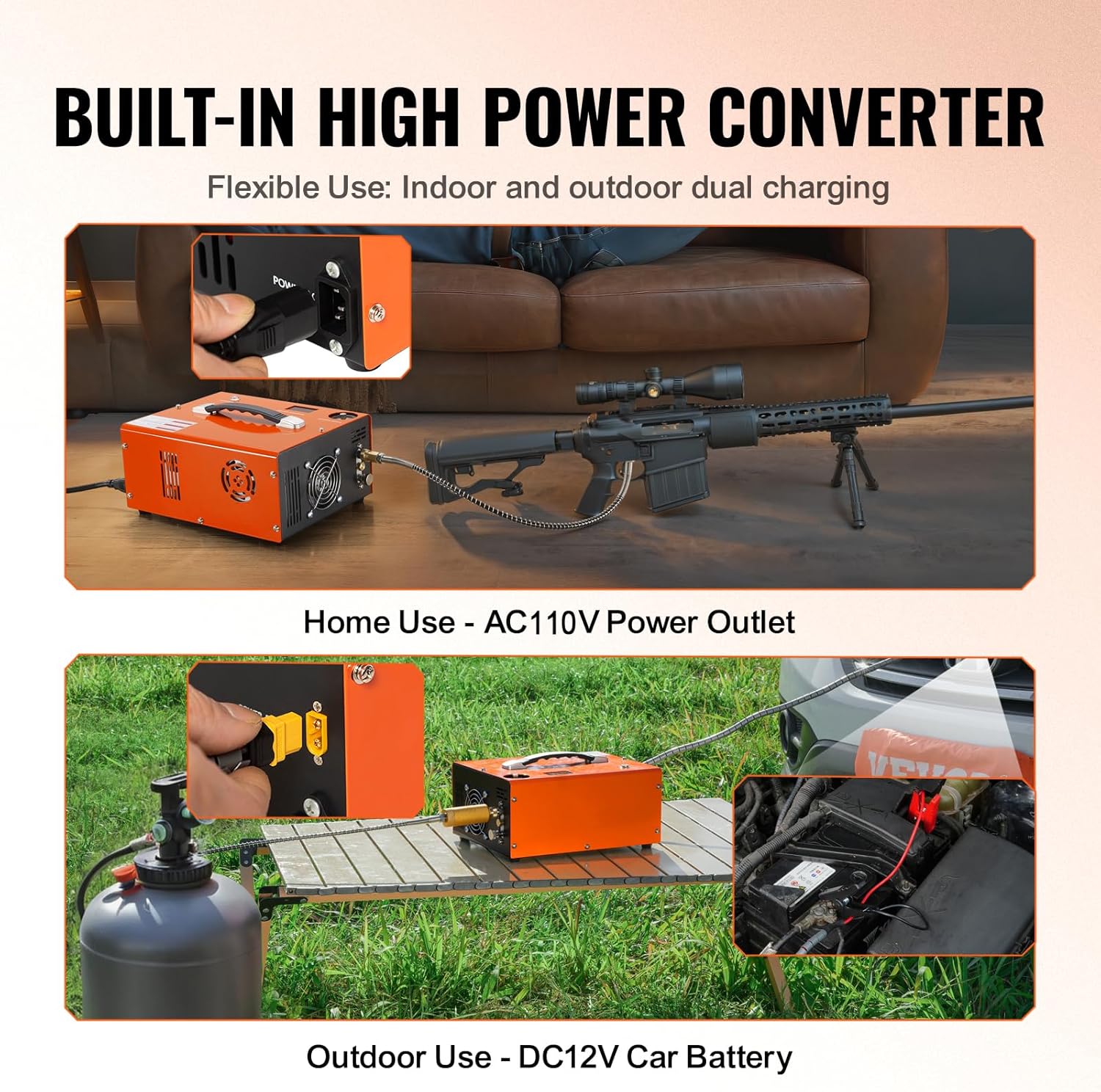 PCP Air Compressor 4500Psi/30Mpa, 300W Oil-Free Fast Fill Pump with Auto Shut-Off, Dual Power 12V DC & 110V AC, Built-in Fan, Portable Air Pump Paintball, Air Rifle, Airguns HPA Tanks