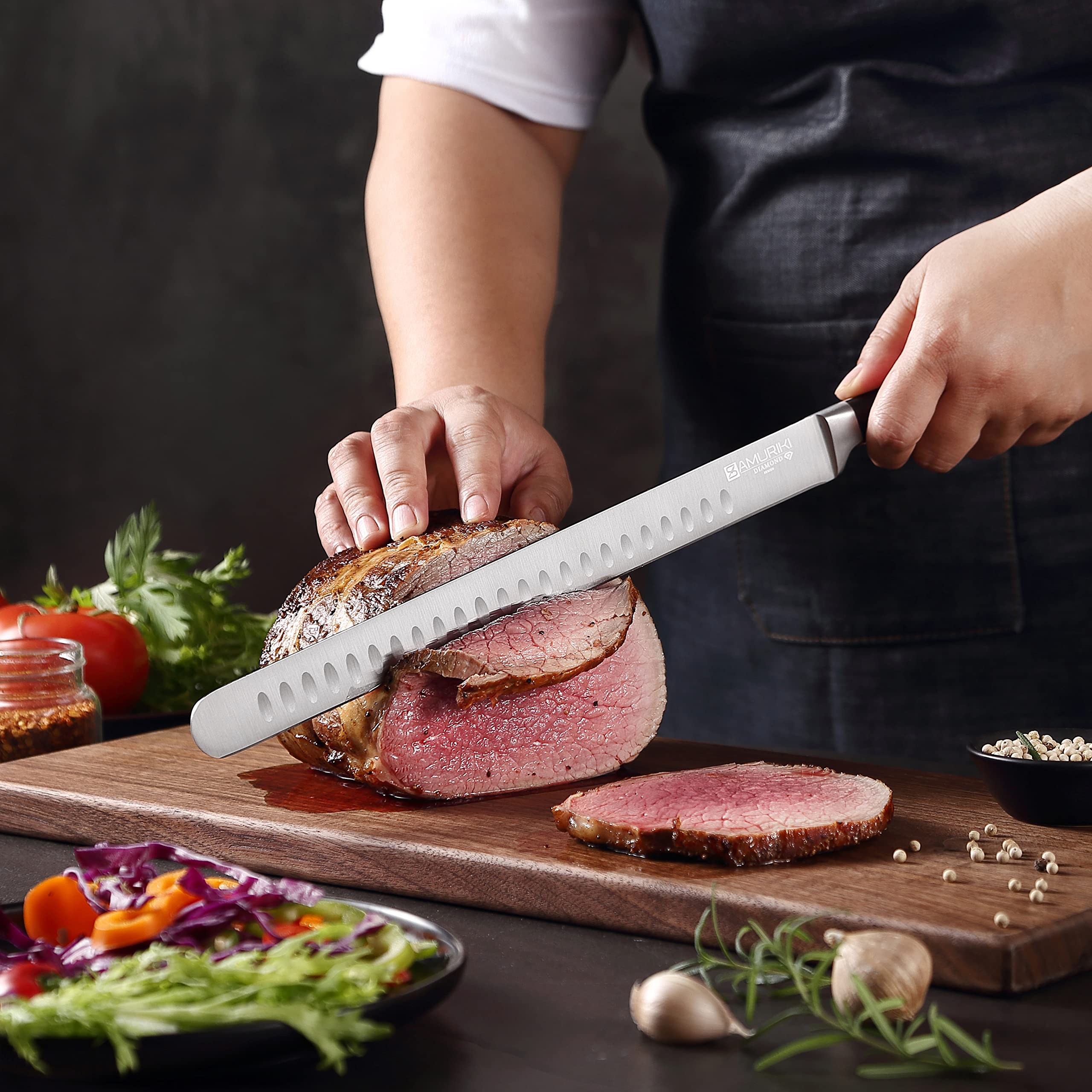 Brisket Knife - Ultimate 12-inch Carving Knives, Slicing Knives with Granton Edge Designed for Briskets, Roasts, Meat, BBQ, etc. (Slicing Knive 12") — Amazon image 4