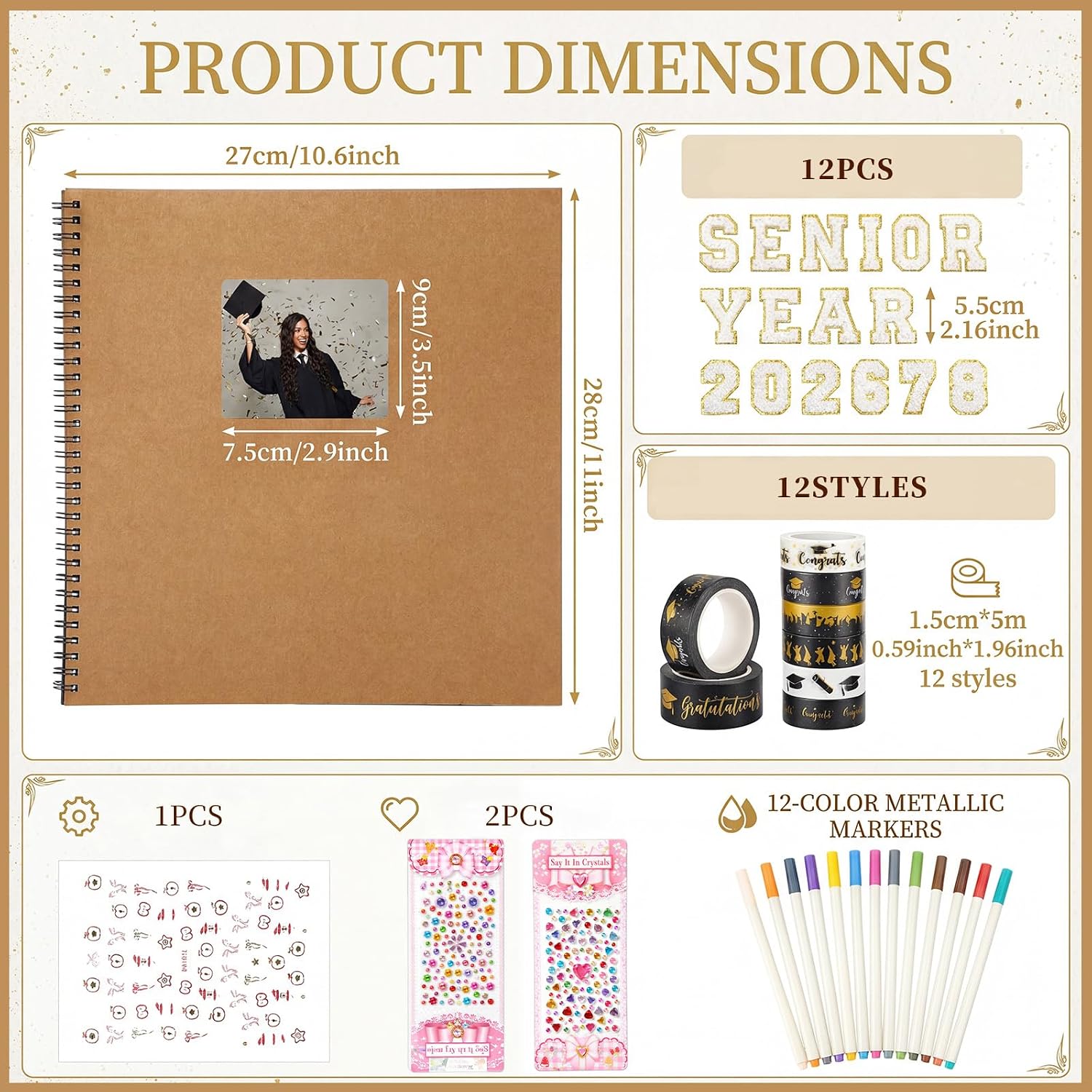 Sabary 60 Pages 2026 Graduation Guest Book with Markers Senior Year Scrapbook Kit 11" x 10.6" DIY Photo Album Congrat Grad Guest Sign in Book Memory Scrapbook for Class of 2026 Senior Night Party Gift