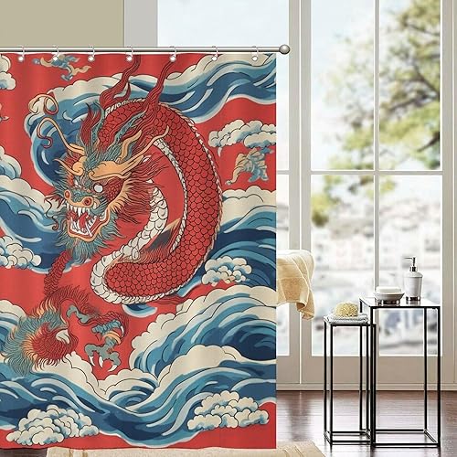 Miniatura 97 de Cortinas de ducha de baño con ganchos, 72 x 92 pulgadas, cortina de ducha de tela impermeable con diseño de flores y pájaros, cortina de ducha