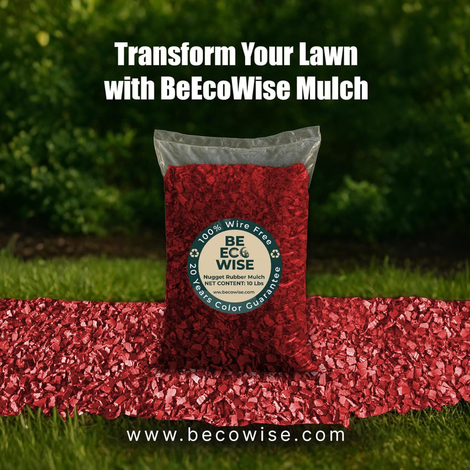 – 100% Wire-Free Premium Grade Nugget Rubber Mulch for Landscaping | Garden Mulch for Playground Safe for Kids & Pets, Ultra Durable | Red, 20 Lb (0.8 Cu Ft)