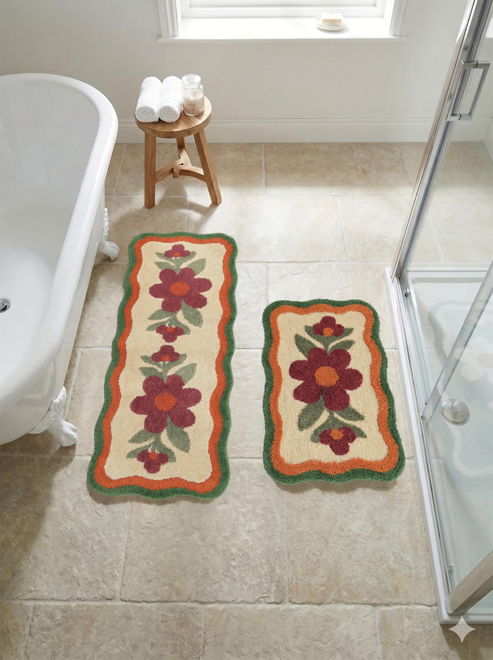 Saral Home Bellis Microfiber Floral Bath Mat & Runner Combo Set | Soft Absorbent Bathroom Rugs | Anti-Skid & Quick Dry | Rust, Bath Mat 38 x 60 cm + Runner 45 x 120 cm-image-33