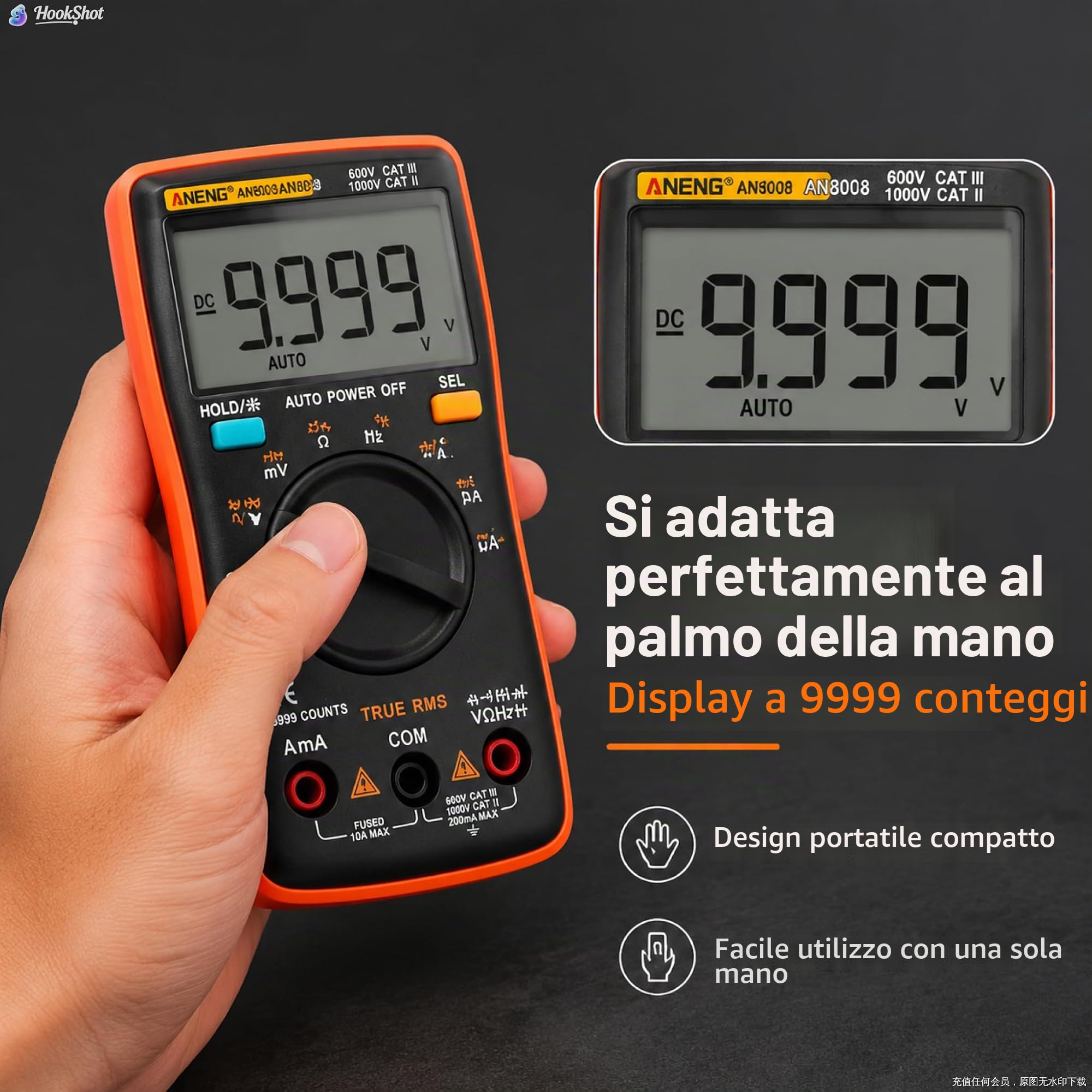 AN8008 Multimetro digitale True Tensione CA Tensione DC Amperometro Corrente Ohm metro Tester Diodi Transistor Temperatura Rosso