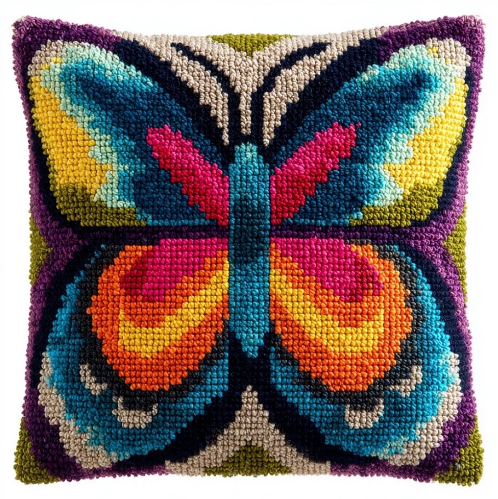 WallustrioaW Latch Hook Kits Pillowcase Embroidery Kit,Butterfly