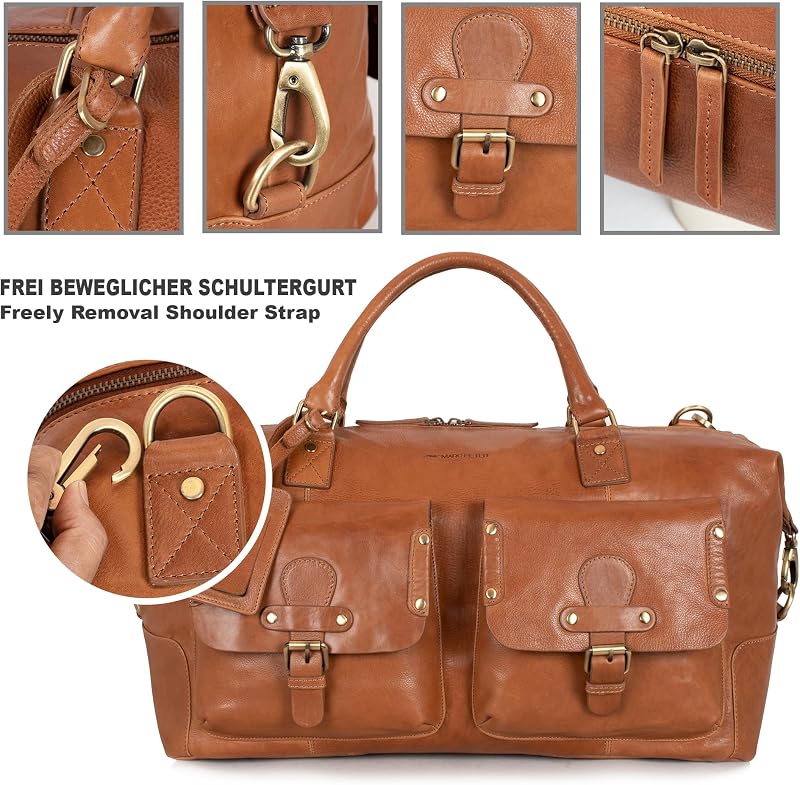 Marc Peter Wax Tan Bőr Utazótáska Férfiaknak Hétvégi Weekender Duffel Bag Nagy XL