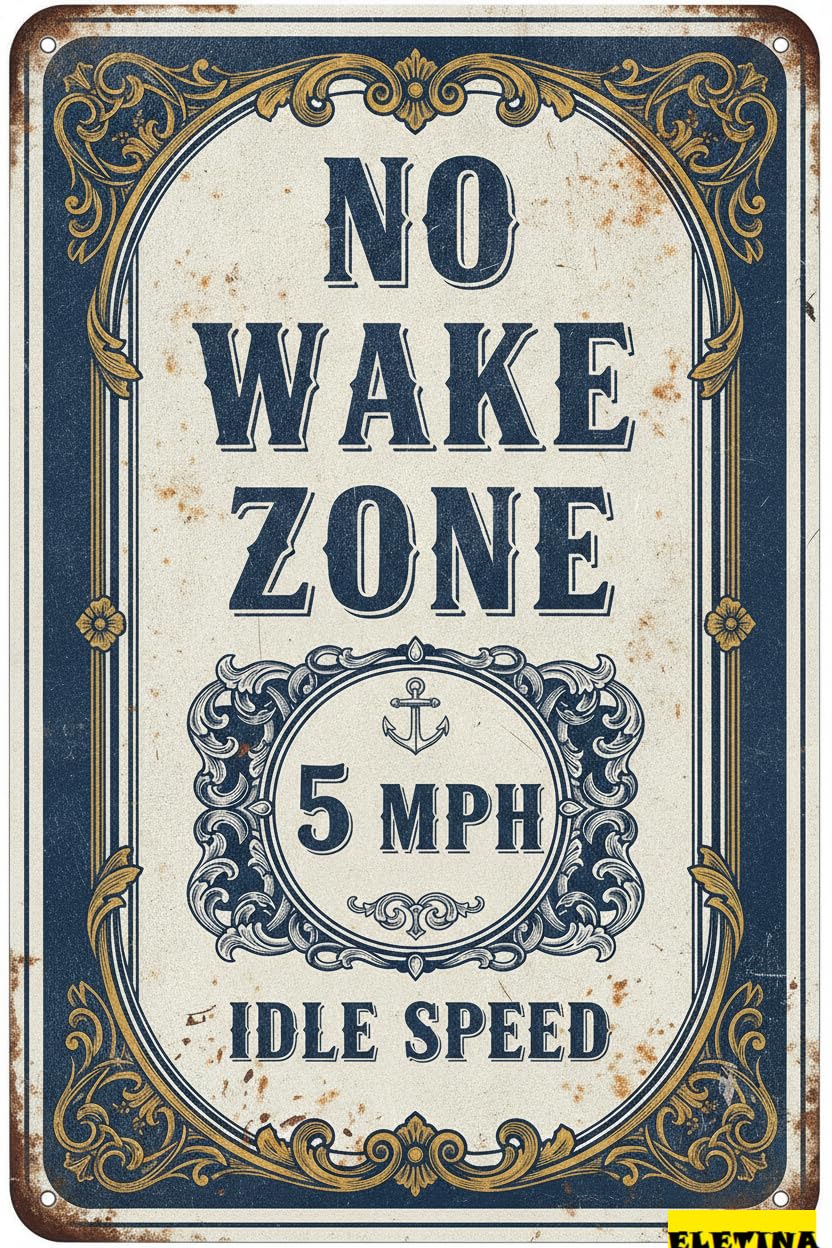 No Wake Zone 5mph Idle Speed Metal Caution Warning Sign High Way Fence Yard Road Street Decor 8x12in
