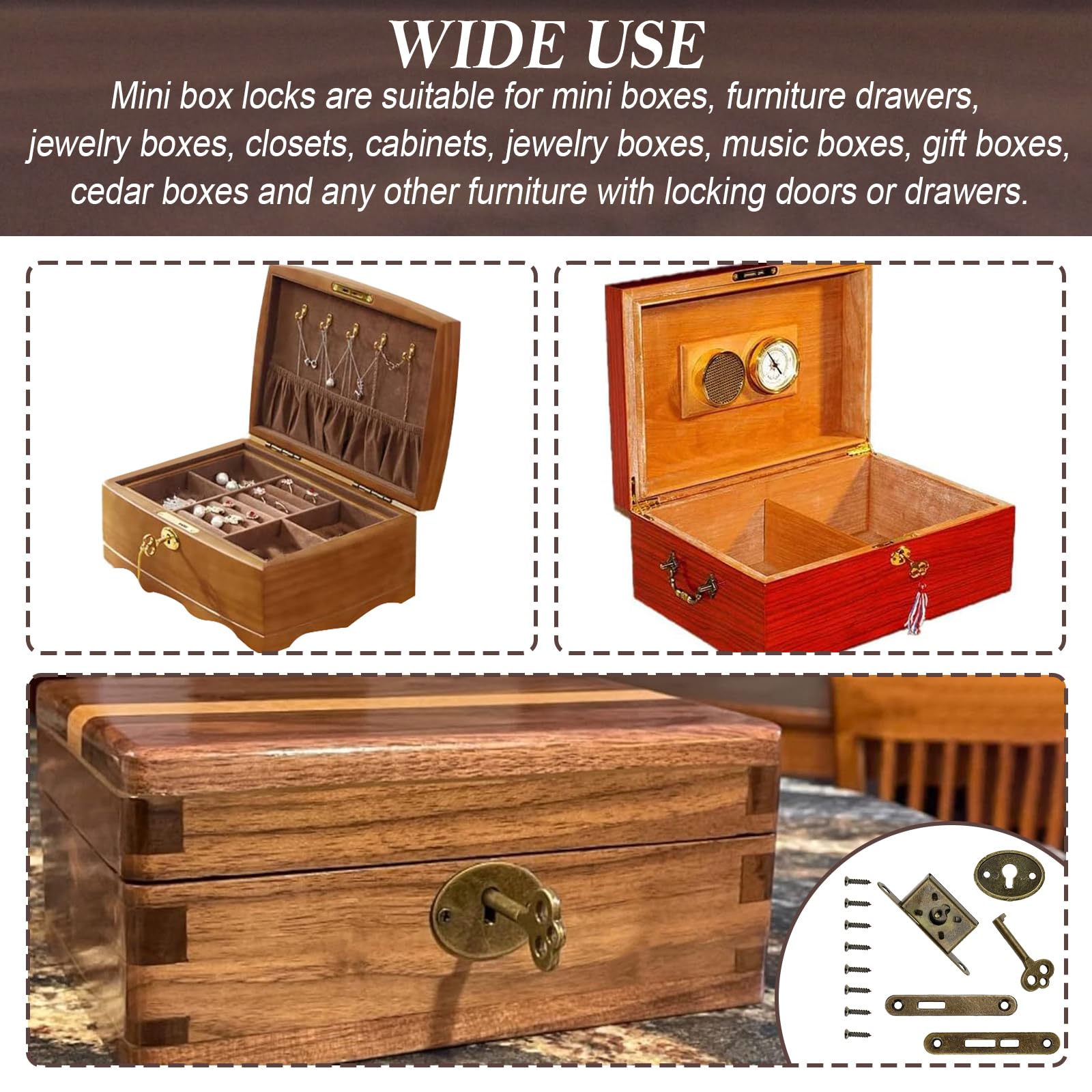 Antique Brass Cedar Box Key with Key and Mounting Screw for