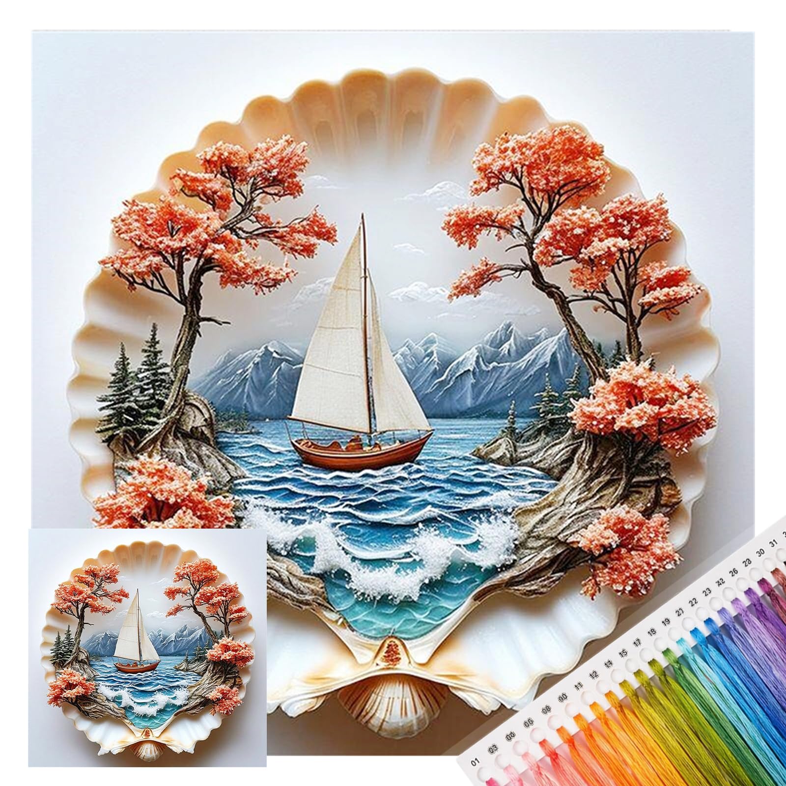 Poetrydraw Sailboat Seashell S Diy 14Ct Cross Stitch Embroidery Kit, 11.81X11.81 Inch Starter Set For Beginners & Adults, Home Crafts