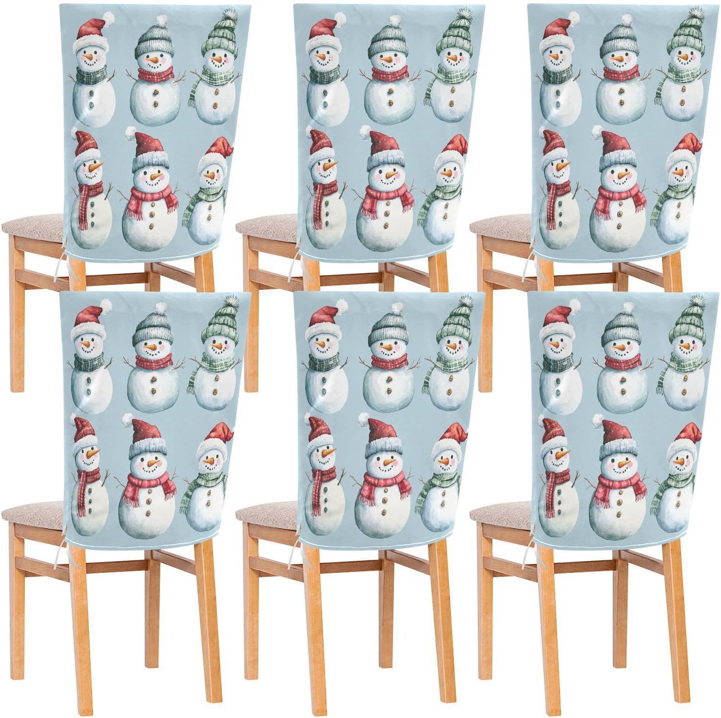 MNSRUU Christmas Chair Back Cover for Dining Room,Snowman Chair Slipcovers Set of 6,Snowman Chair Cover for Kitchen Hotel Holiday Party Decor,292