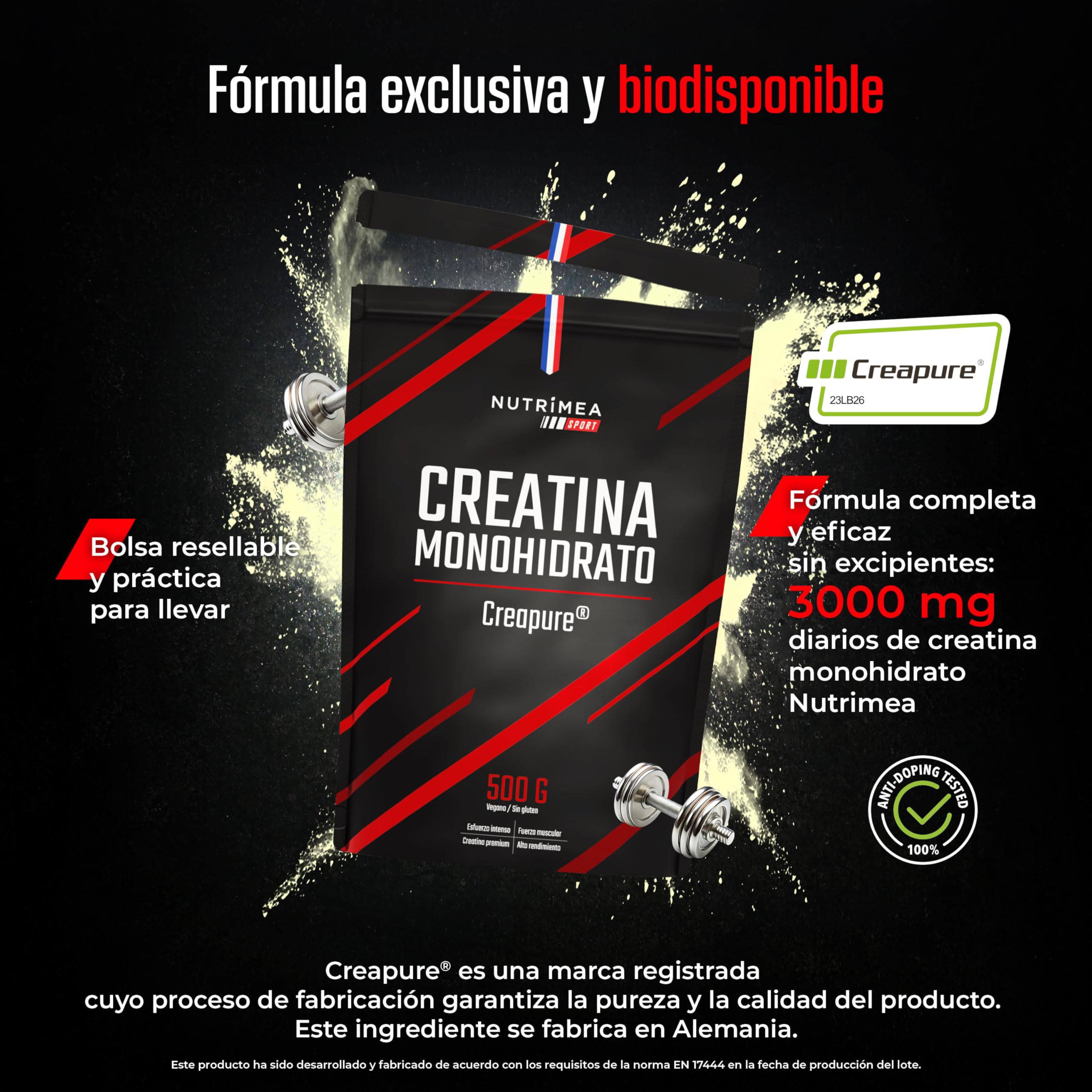 Creatina Monohidrato | Creapure | 3000 mg | Micronizada | 500 g