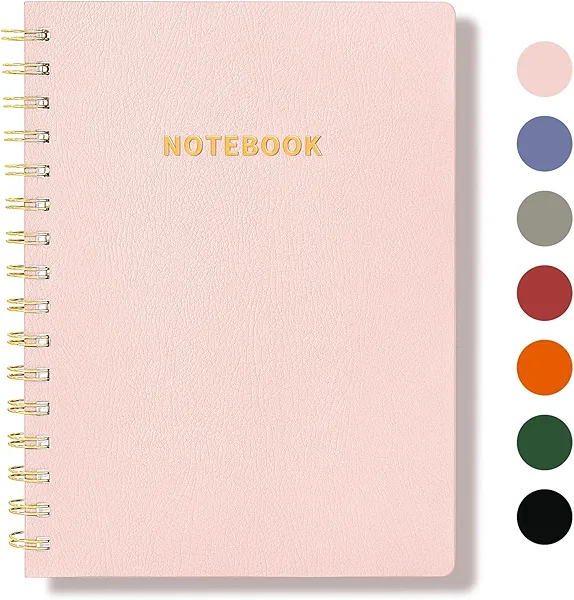 TSFPapier Spiral Notebook, Soft Cover Business Journal with Big Pocket, Widen 8.5" x 6.34", Wirebound Memo Notepads, 160 Pages, Pink