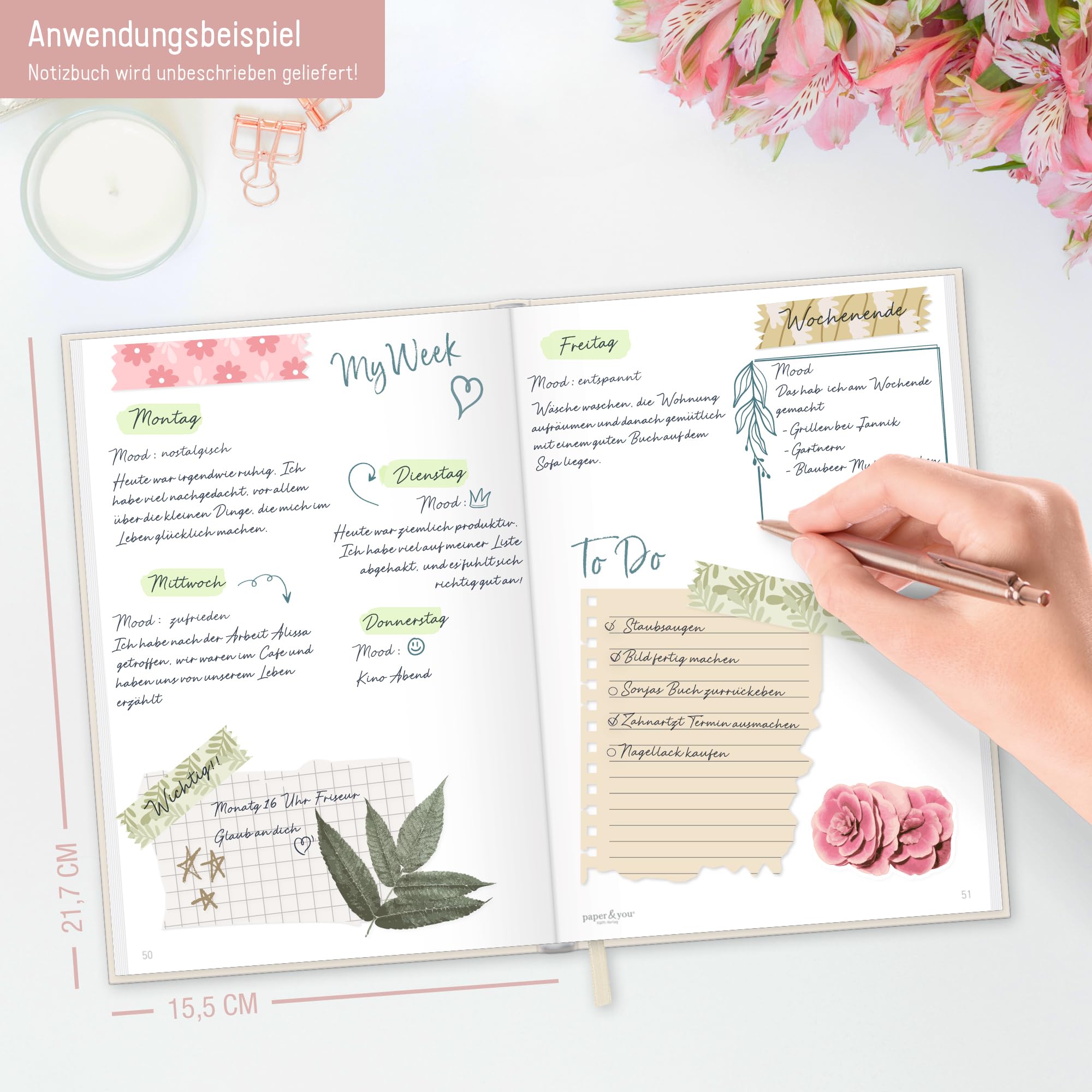 paper&you® Notitieboek A5 geblokt met elastiek [Blattgold] - 156