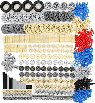 638PCS Gear and Wheels Axle Sets for Technic Pieces Parts Compatible with Mainstream Building Bricks Model, DIY Gears Assortment Pack-Gears, Pins, Axles, Gear Rack, Tires