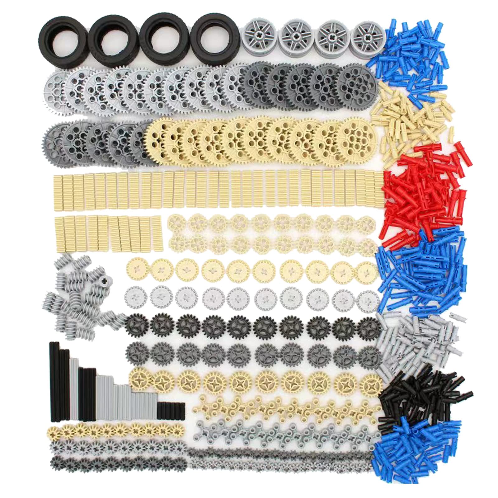 638PCS Gear and Wheels Axle Sets for Technic Pieces Parts Compatible with Mainstream Building Bricks Model, DIY Gears Assortment Pack-Gears, Pins, Axles, Gear Rack, Tires