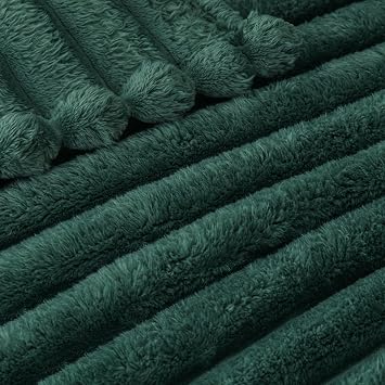 Exclusivo Mezcla Soft Striped Fleece Blanket, Forest Green Sofa Bed Throw