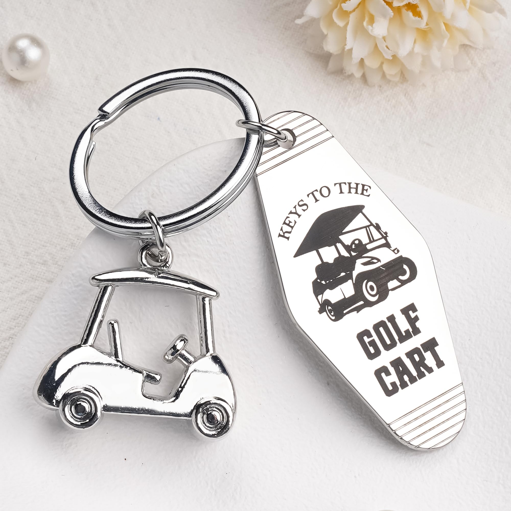 Golfwagen-Schlüsselanhänger für Damen und Herren – Schlüssel zum Golfwagen-Zubehör, Retro-Metall-Schlüsselanhänger für Golfliebhaber, Spieler