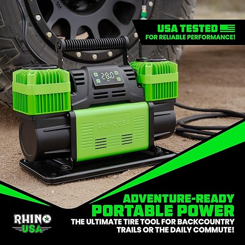 Miniatura 8 de Rhino USA Compresor de aire de doble neumático: bomba portátil de 12 V, 10.6 CFM, apagado automático, manómetro integrado, filtros útiles, soportes
