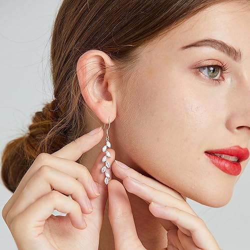 Miniatura 7 de Silver Dangle Earrings for Wedding Bridesmaid - Rhinestone, Dangling, Prom Earrings