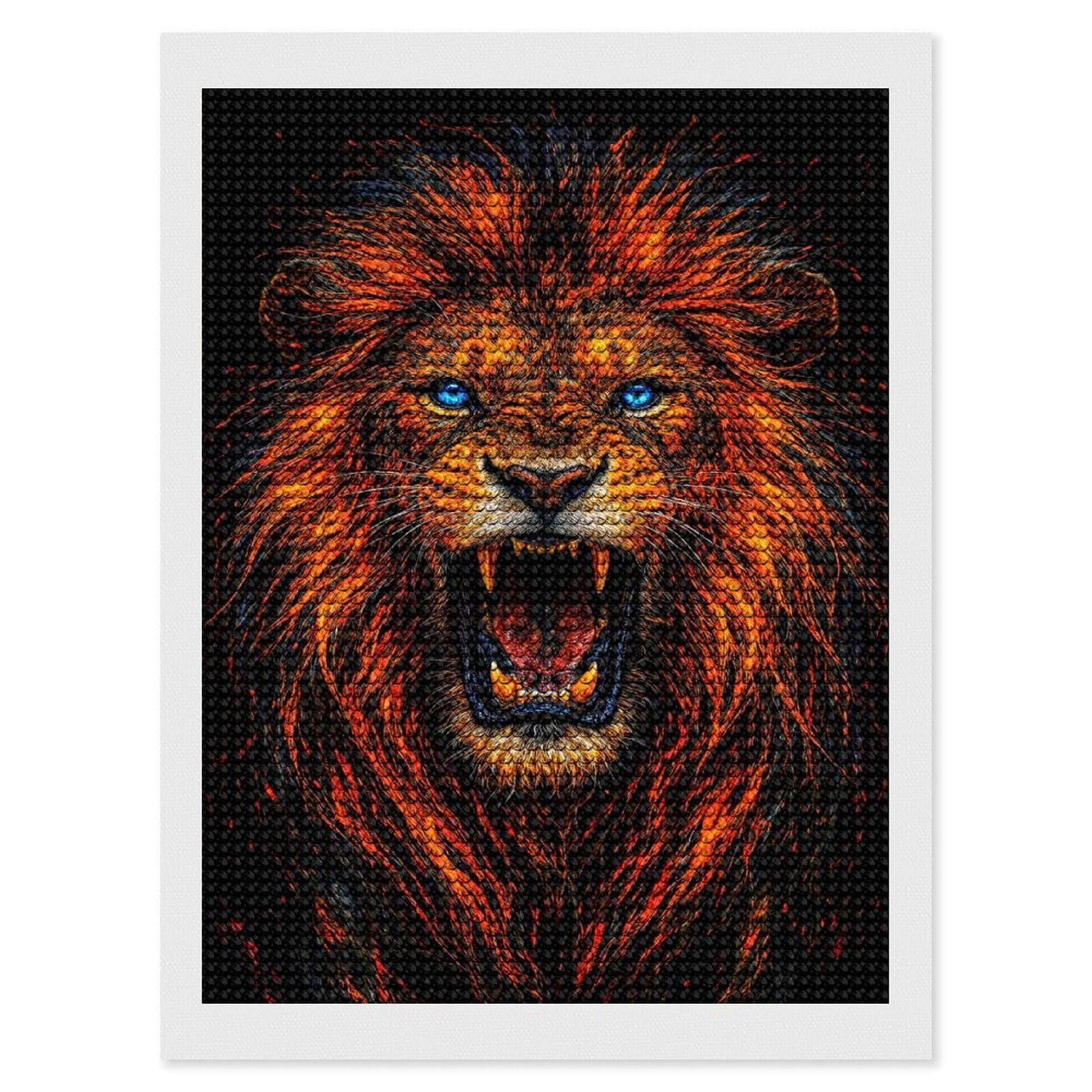 Junmoney Roaring Lion with Fiery Mane Diamond Art Canvas 12"x16", Easy to Follow Symbols, Finish and Display, Fun Craft Experience, Aesthetic Room Decor