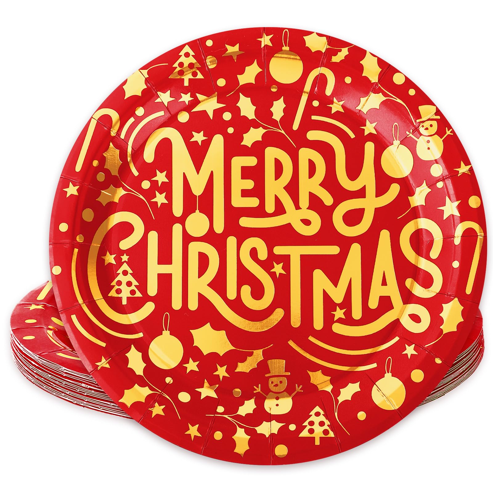 Assiettes jetables Noël Merry Christmas Whaline 22,9 cm vaisselle carton rouge dorée de fête