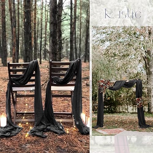 Miniatura 6 de Paquete de 20 caminos de mesa de gasa negra de 10 pies de gasa bohemia, camino de mesa largo de tela de queso, camino de mesa romántico de tela