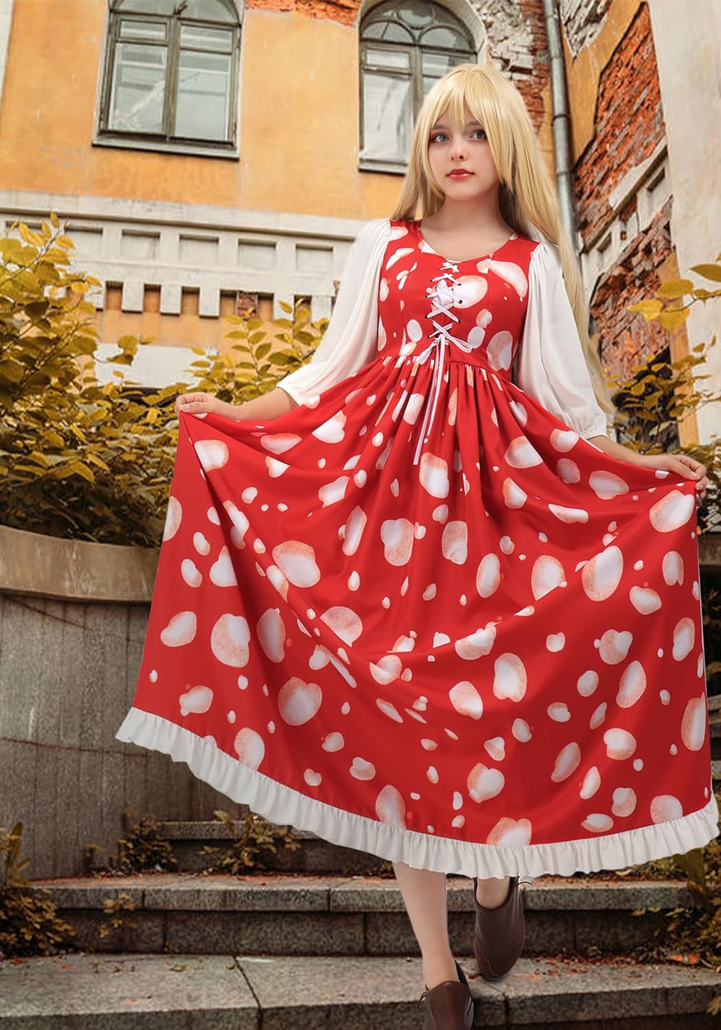 Renaissance Mushroom Dress Womens Mushroom Halloween Costume Fairy Tale Gown Toad Cosplay Renn Faire Skirt