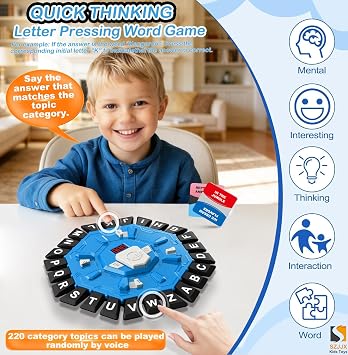 Word Game Family Board Games for Kids & Adults with 2 Modes,220 Topic Categories 24 Letters Pressing Games,Fun Fast-Paced Learning Game with English Pronunciation for Boys Girls Age 3+,35 Cards,Blue