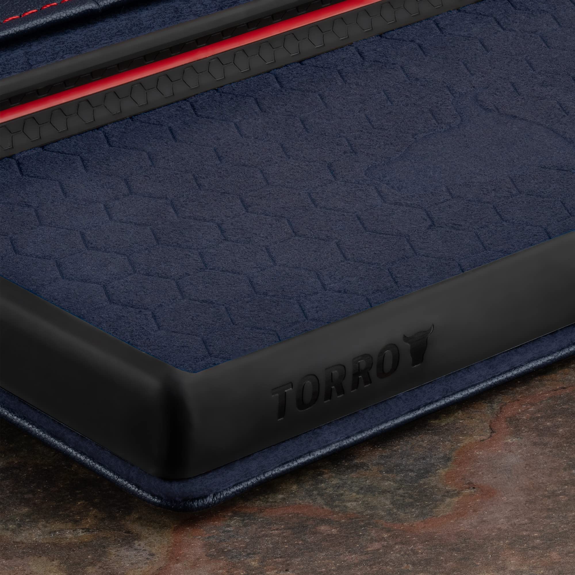 TORRO Skórzane Etui do Samsung Galaxy S23 Ultra – Wysokiej Jakości Skórzane Etui-Portfel z Poziomym Stojakiem i Przegródkami na Karty - Ciemnoniebieski z Czerwonymi detalami