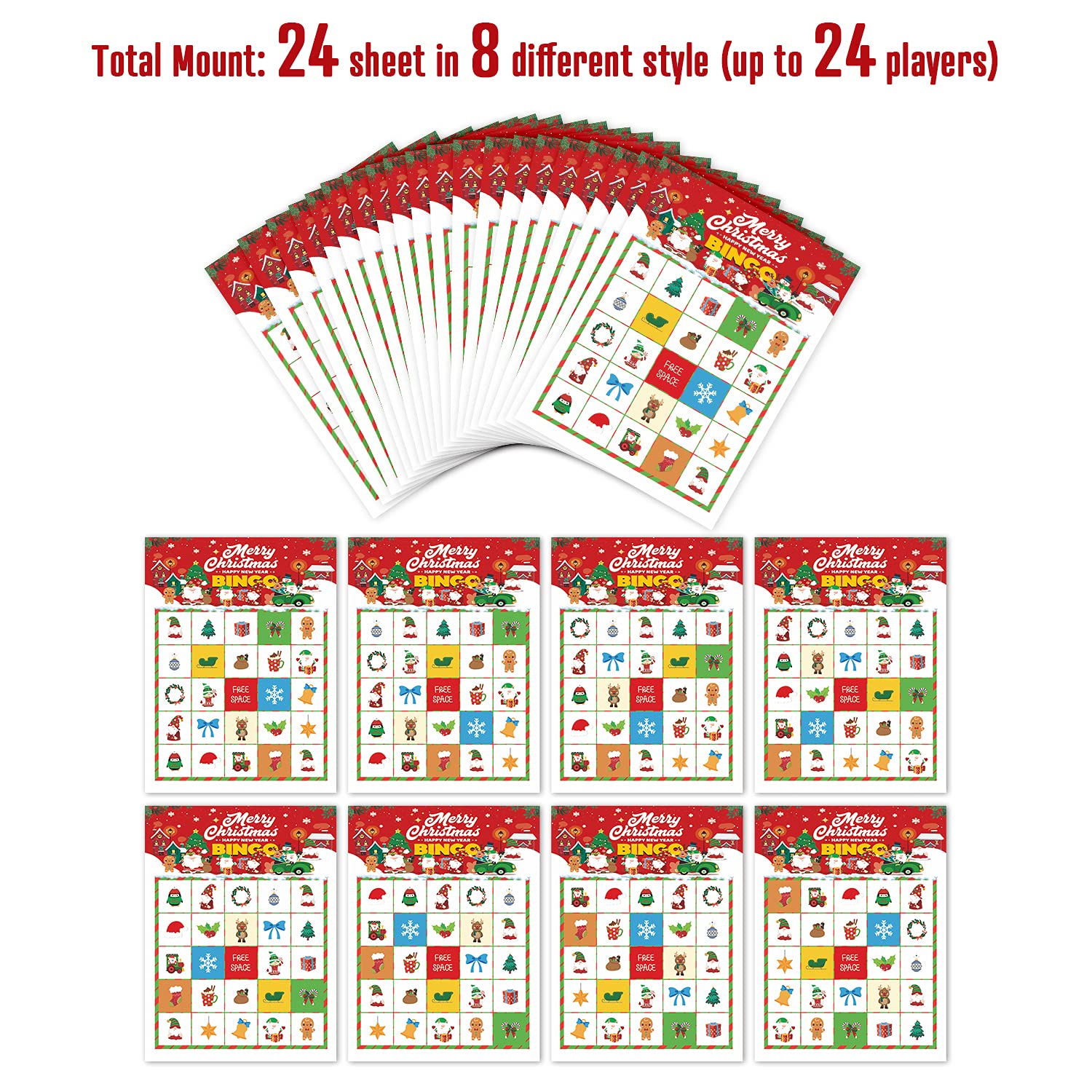 TENDFINE Winter Bingo Spiel | 24 Spielerkarten Für Weihnachtsfeier & Familienabende