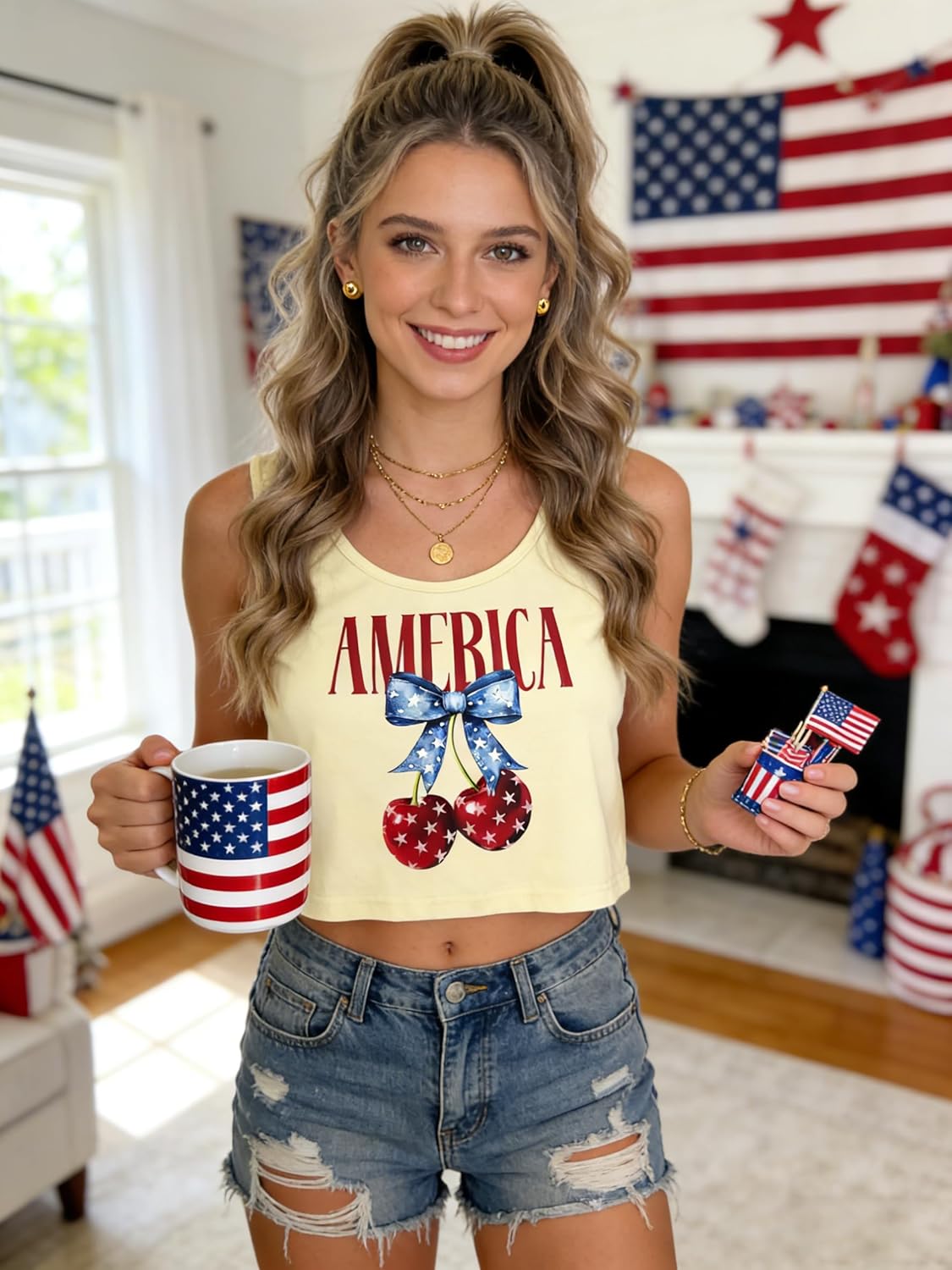 MNLYBABY 4th of July Crop Tank Tops Women 250 Anniversary USA Shirt American Patriotic USA Sleeveless Shirts - Image 4