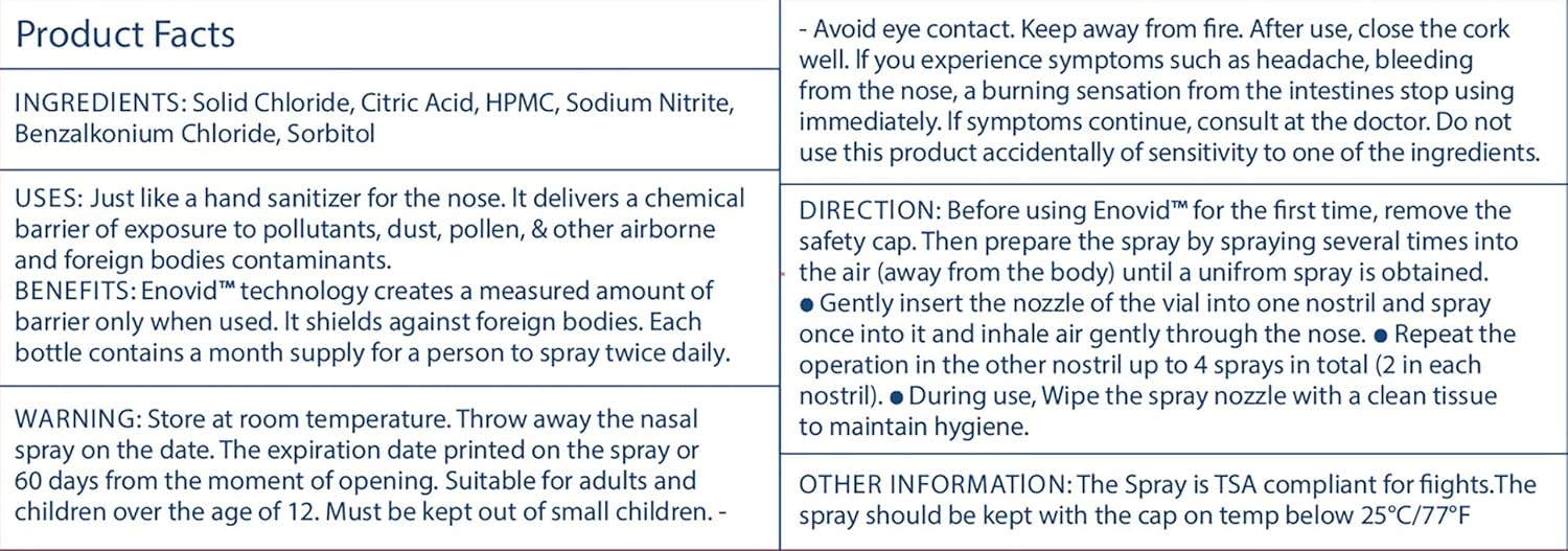 Enovid@ Travel Size Nasal Spray, Daily Protection You Trust, Natural and Revolutionary Protection Nasal Spray, Great for Daily use, Chemical Free, Cruelty-Free, 0.845 fl oz - Pack of 1