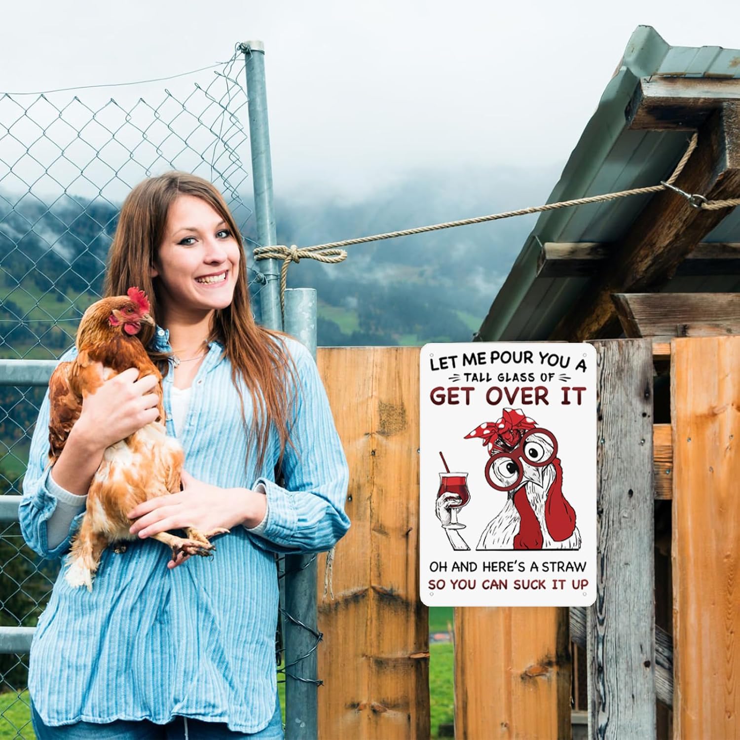 8 Pack Chicken Coop Signs, Funny Chicken Decor for Outdoors, and Wall Art for Chicken Lovers Metal Signs for Farmhouse, Garden, or Kitchen Decor (8x12 Inch)