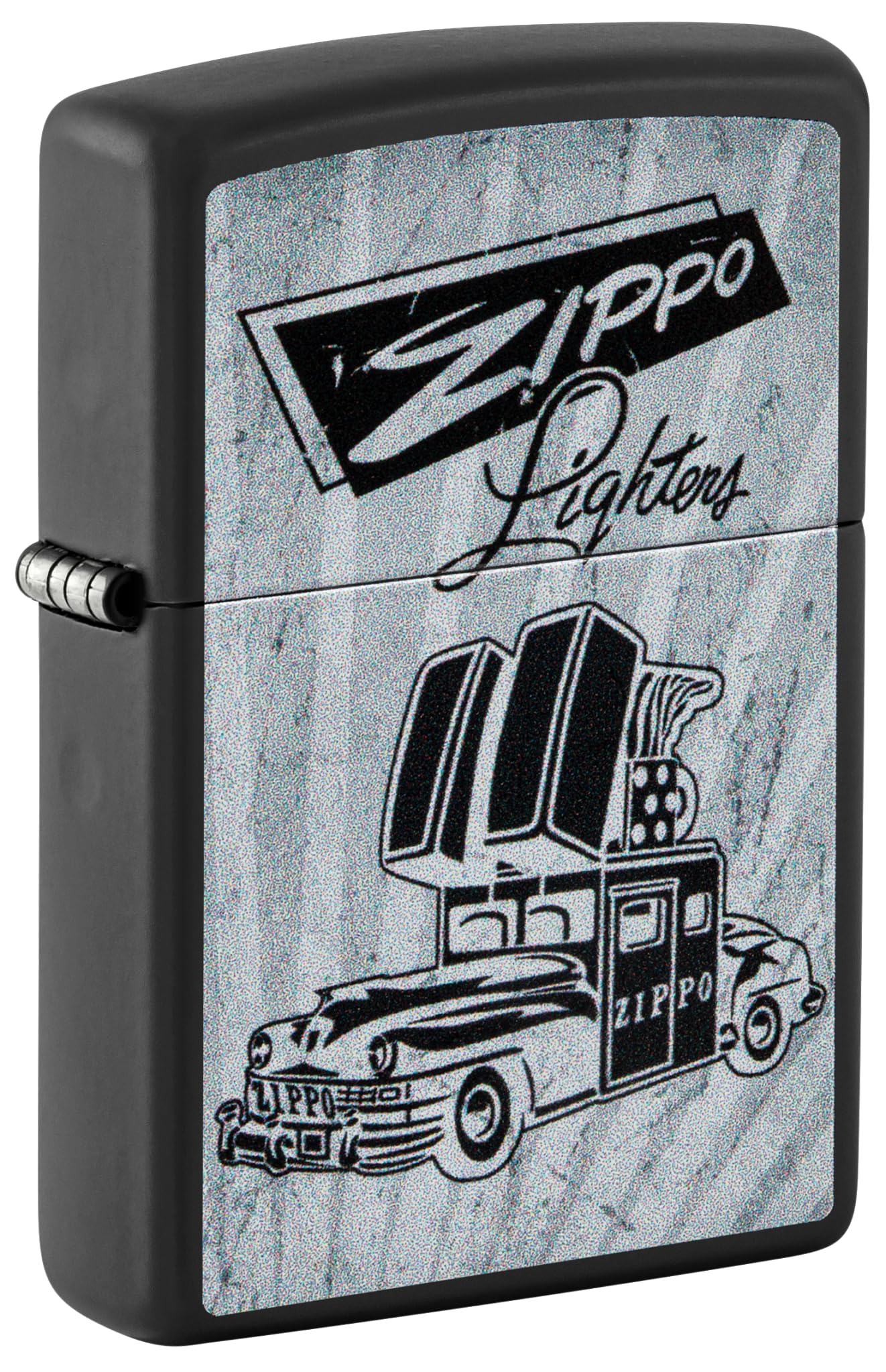 Zippo Car Zapalniczka Sztormowa, Kolorowy Nadruk, do Napełniania, Wielokrotnego Użytku, Wiatroodporna Konstrukcja, Pudełko na Prezent, Wykonano w USA, Kolor Czarny Matowy