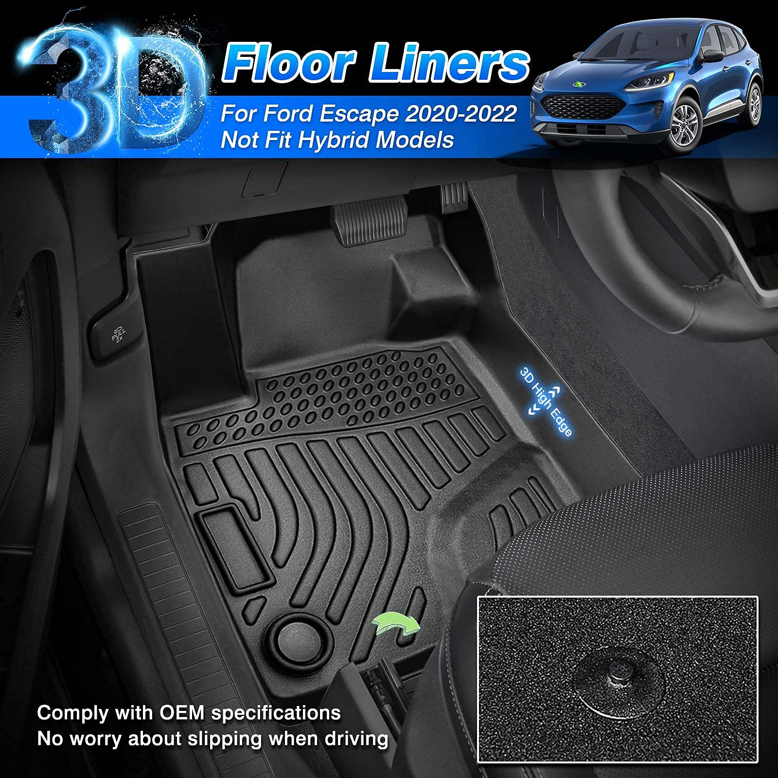 Cartist Custom Fit for Floor Mats Ford Escape 2020 2021 2022 2023 (Not for Hybrid) All Weather