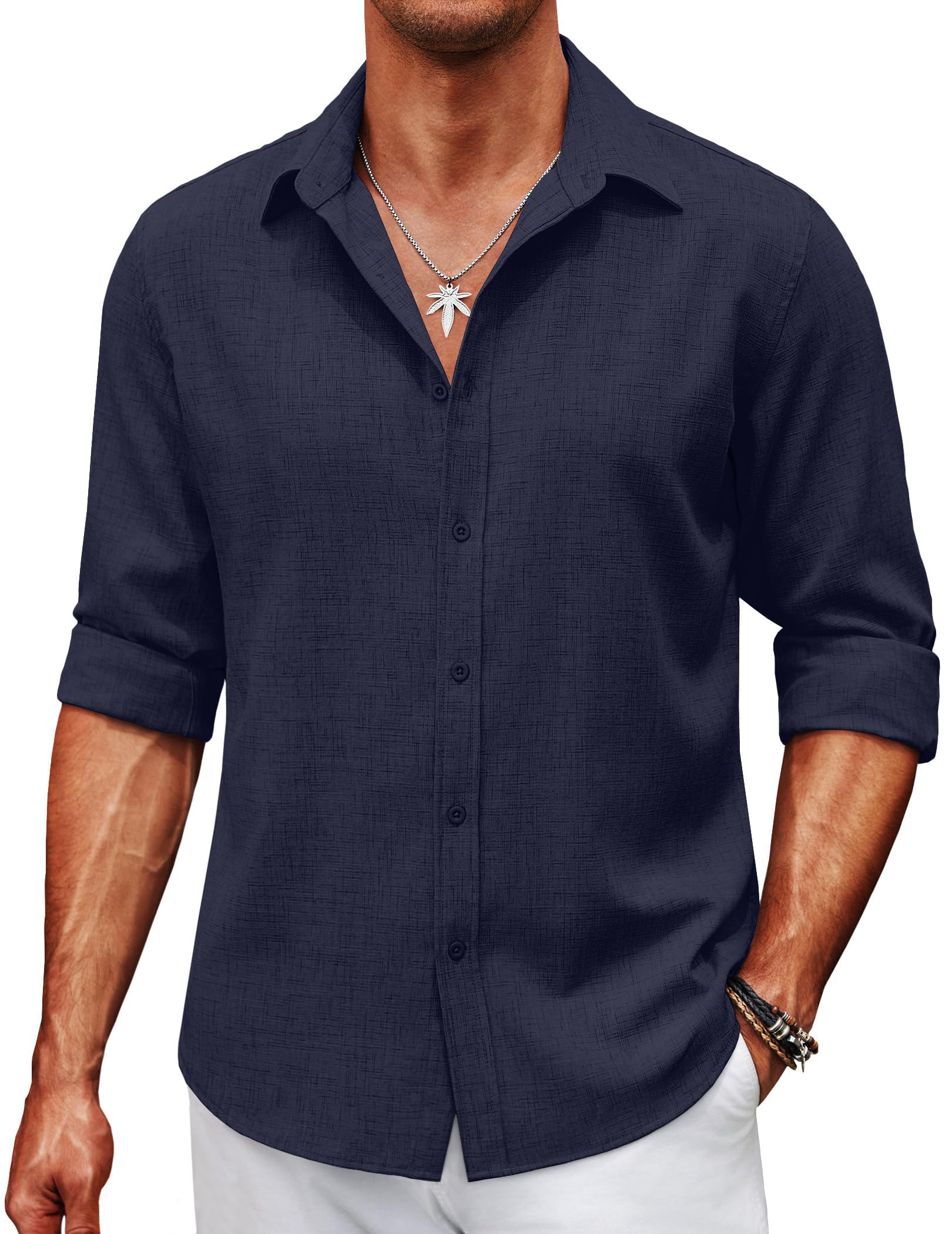 Mens Button Down Shirt Long Sleeve Untucked Shirts Summer Casual Dress Shirts