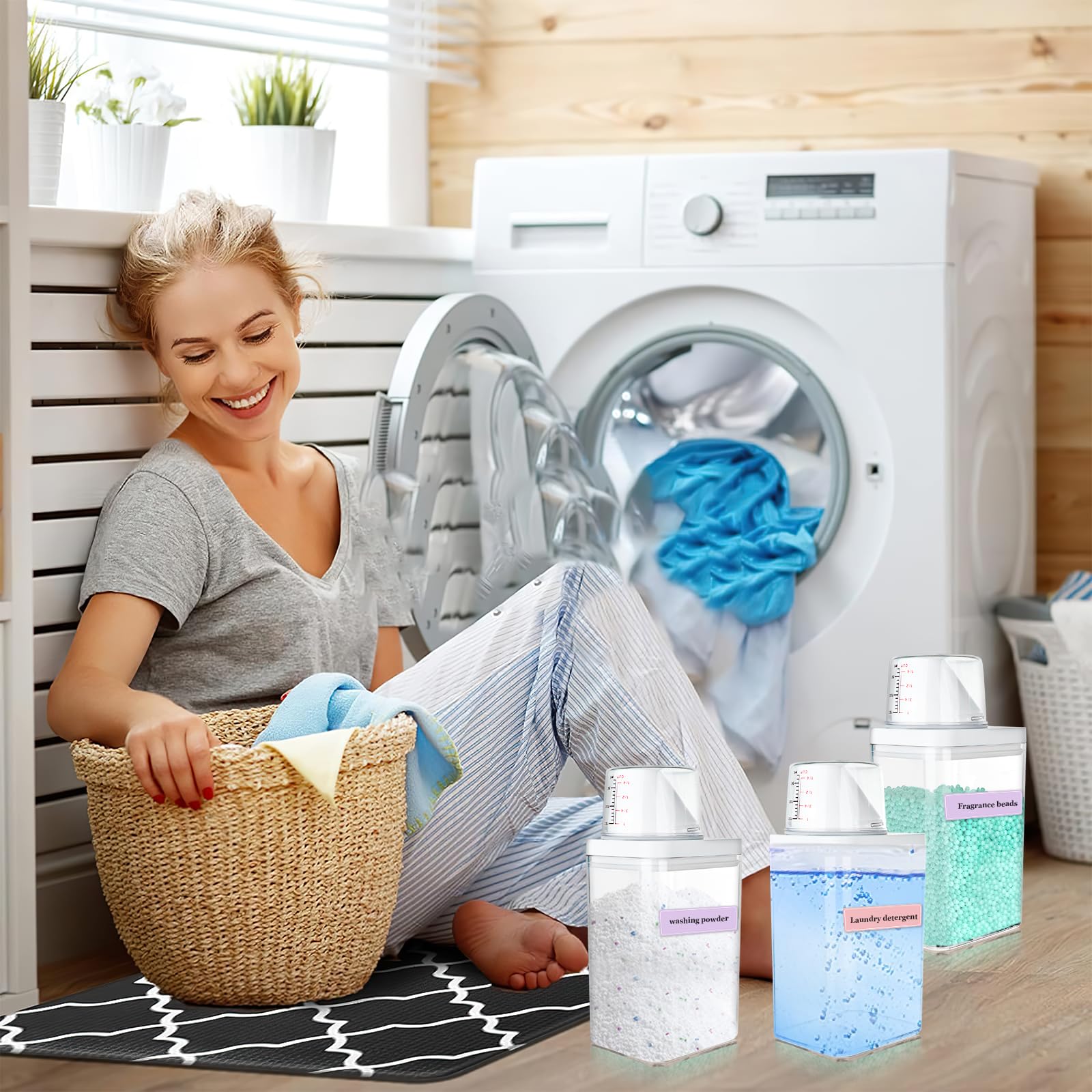 2 Pièces Distributeur De DéTergent à Lessive, 1100ml Récipient de Détergent de Stockage de Poudre À Laver avec Tasse à Mesurer, Récipient À Lessive en Poudre BoîTe De DéTergent, EU030